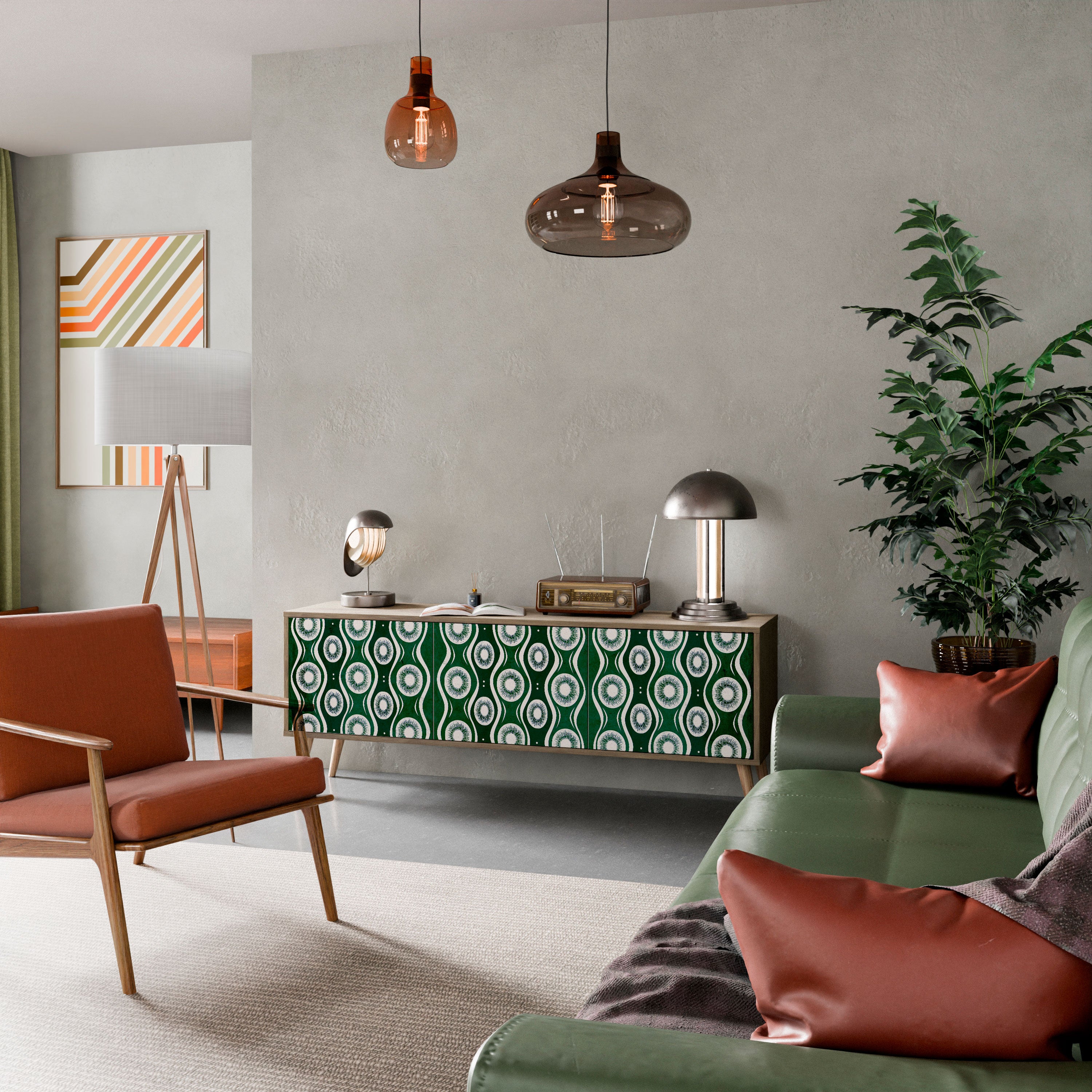 Mueble de TV de 3 puertas GREEN EYES con efecto roble