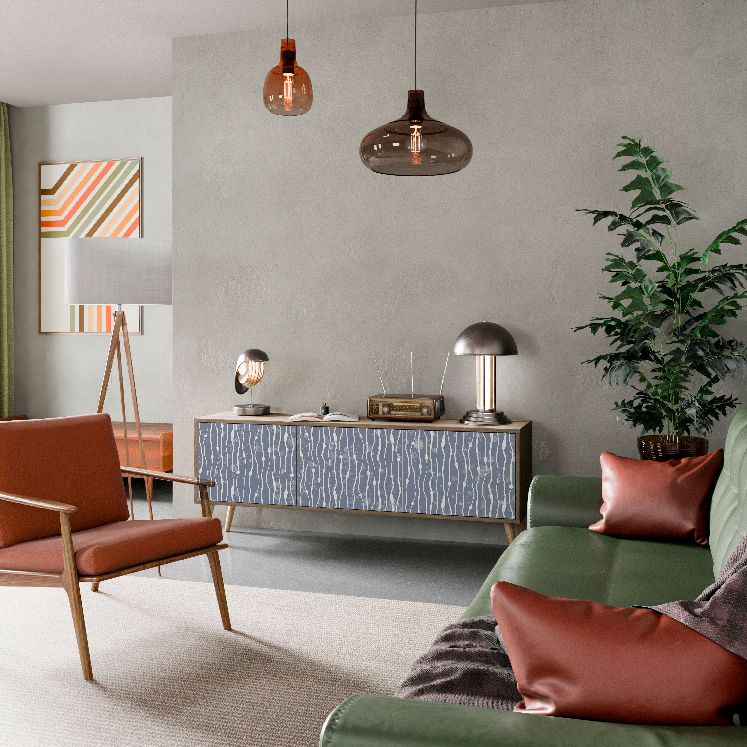 Mueble de TV de 3 puertas GRAPHITE RAIN con efecto roble