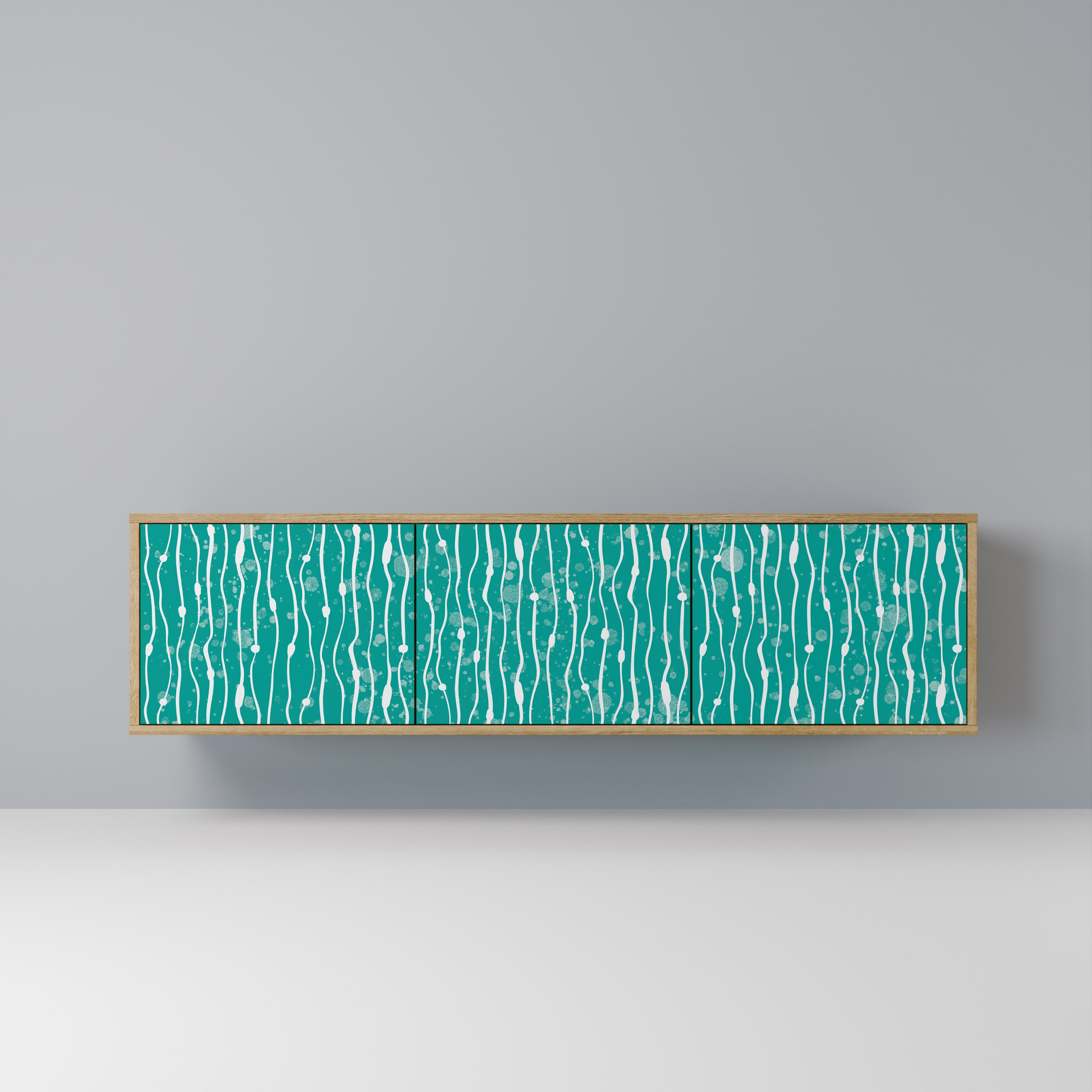 Mueble de TV de 3 puertas TURQUOISE RAIN con efecto roble