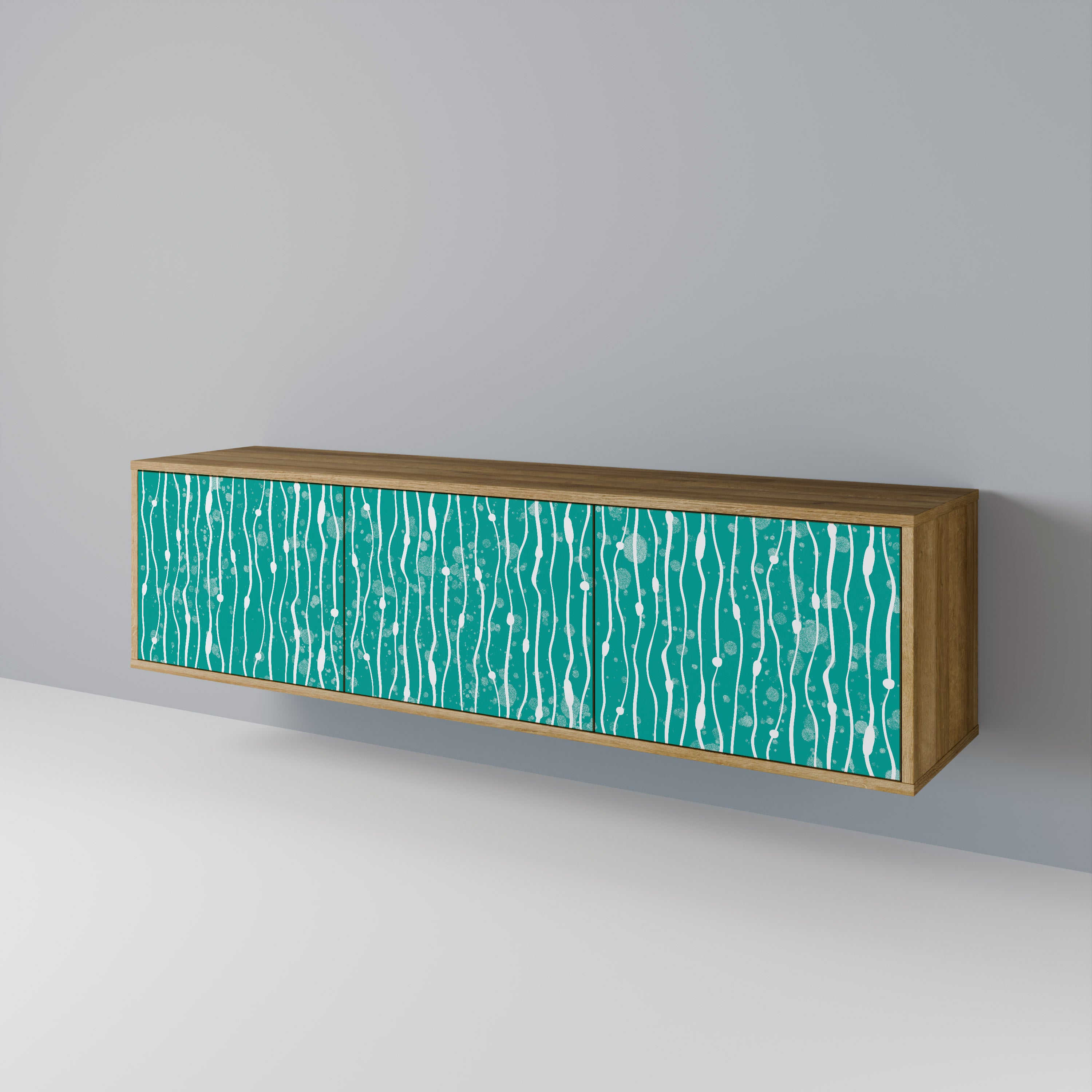 Mueble de TV de 3 puertas TURQUOISE RAIN con efecto roble