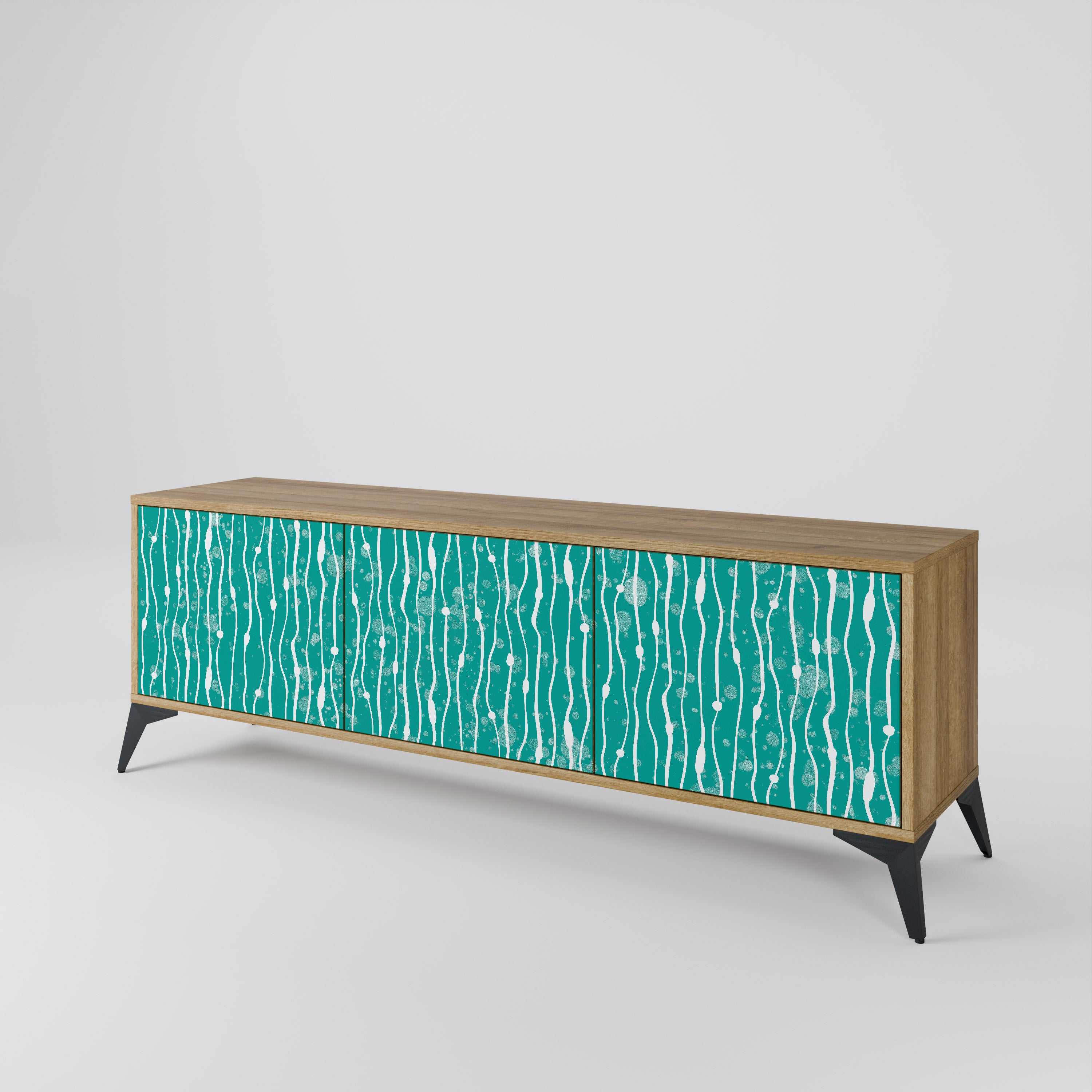 Mueble de TV de 3 puertas TURQUOISE RAIN con efecto roble