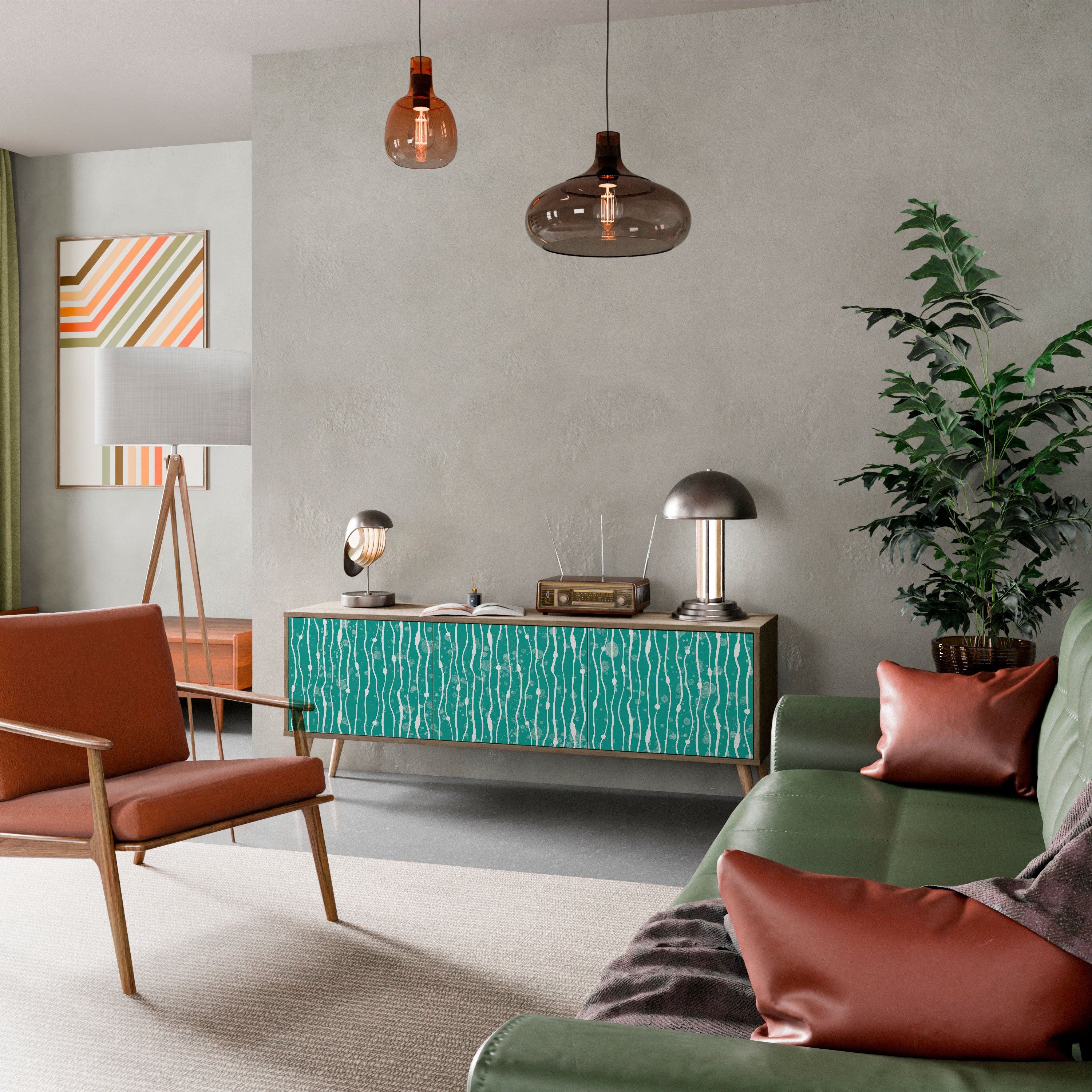 Mueble de TV de 3 puertas TURQUOISE RAIN con efecto roble