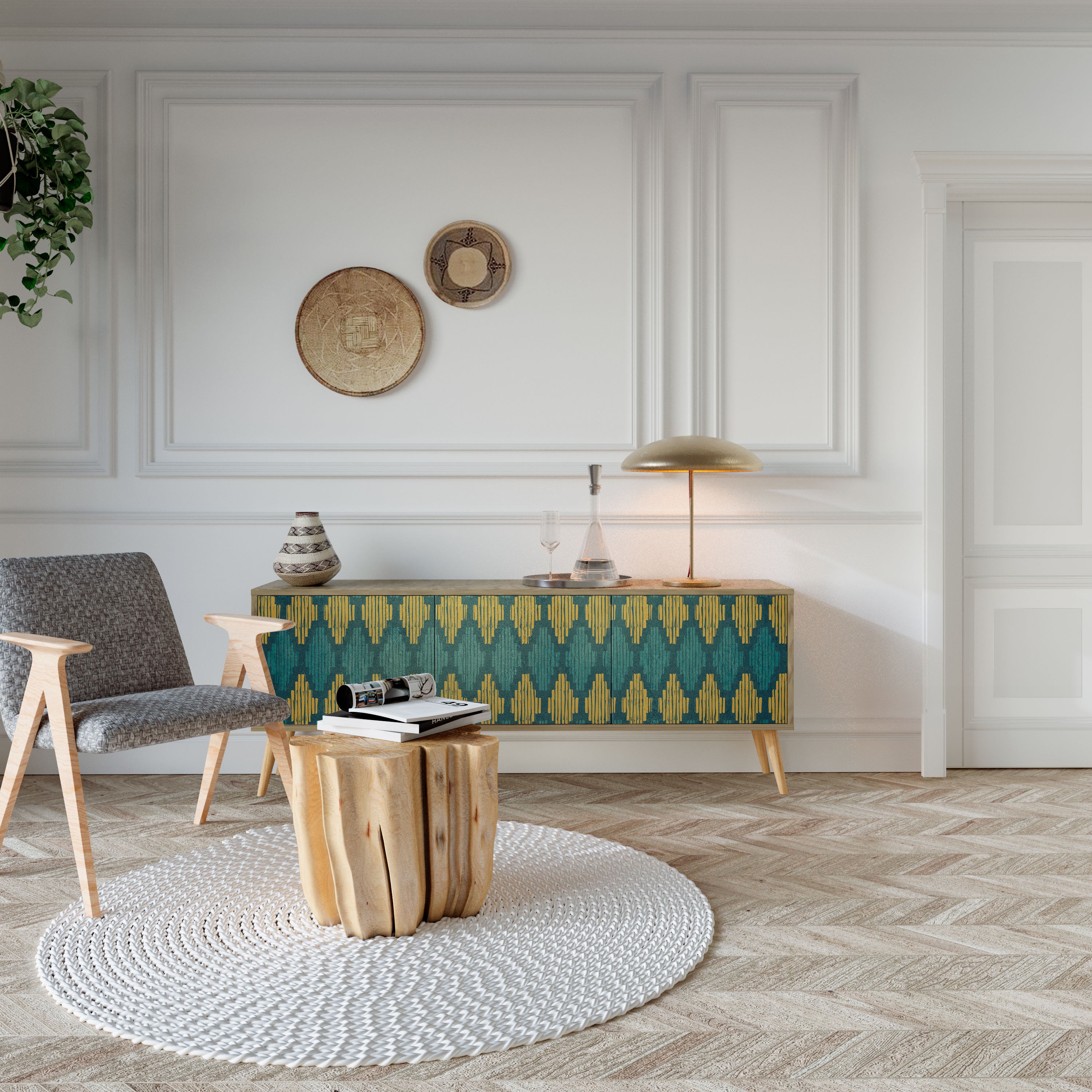 Mueble de TV de 3 puertas POLYGONS con efecto roble