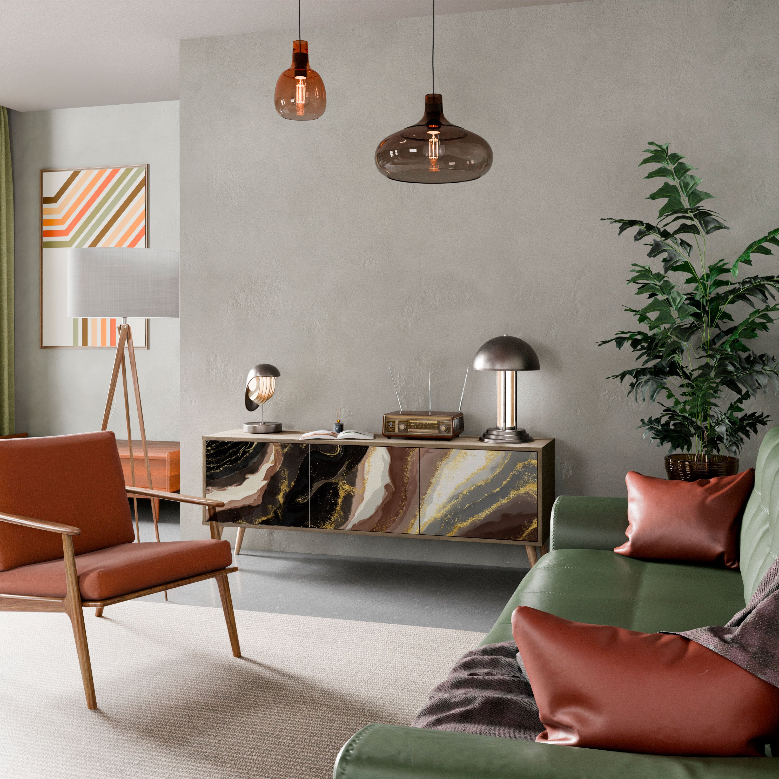 Mueble de TV de 3 puertas GOLD DUST con efecto roble