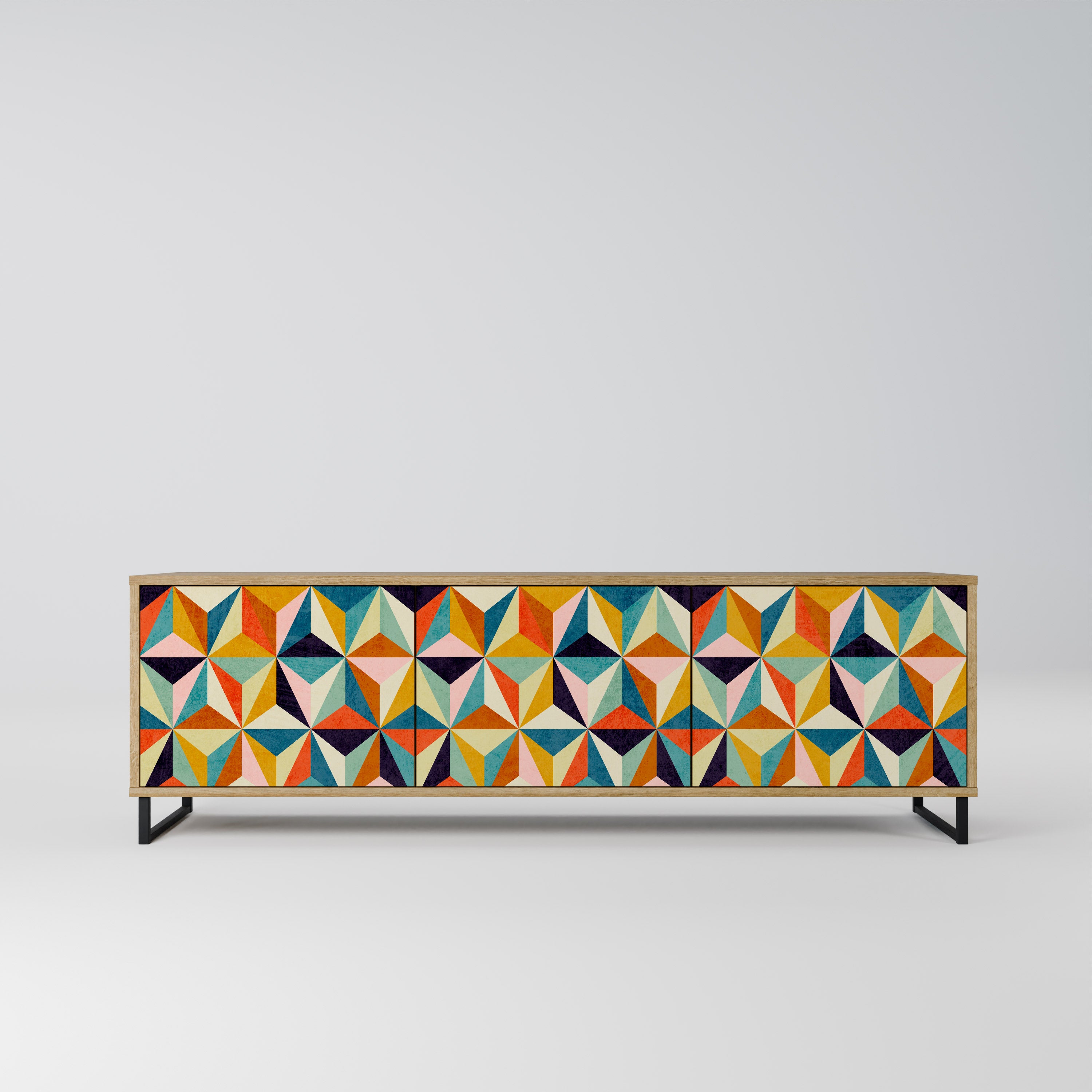 Mueble de TV de 3 puertas TESSELATE TREASURES con efecto roble