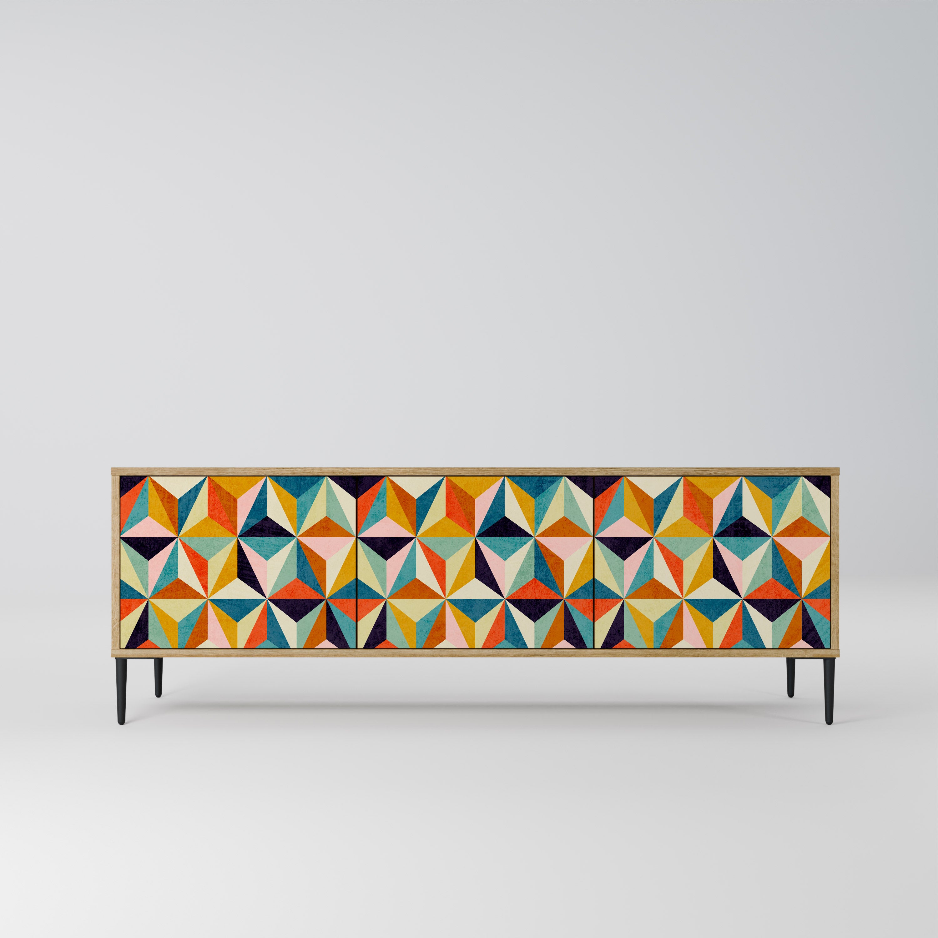 Mueble de TV de 3 puertas TESSELATE TREASURES con efecto roble