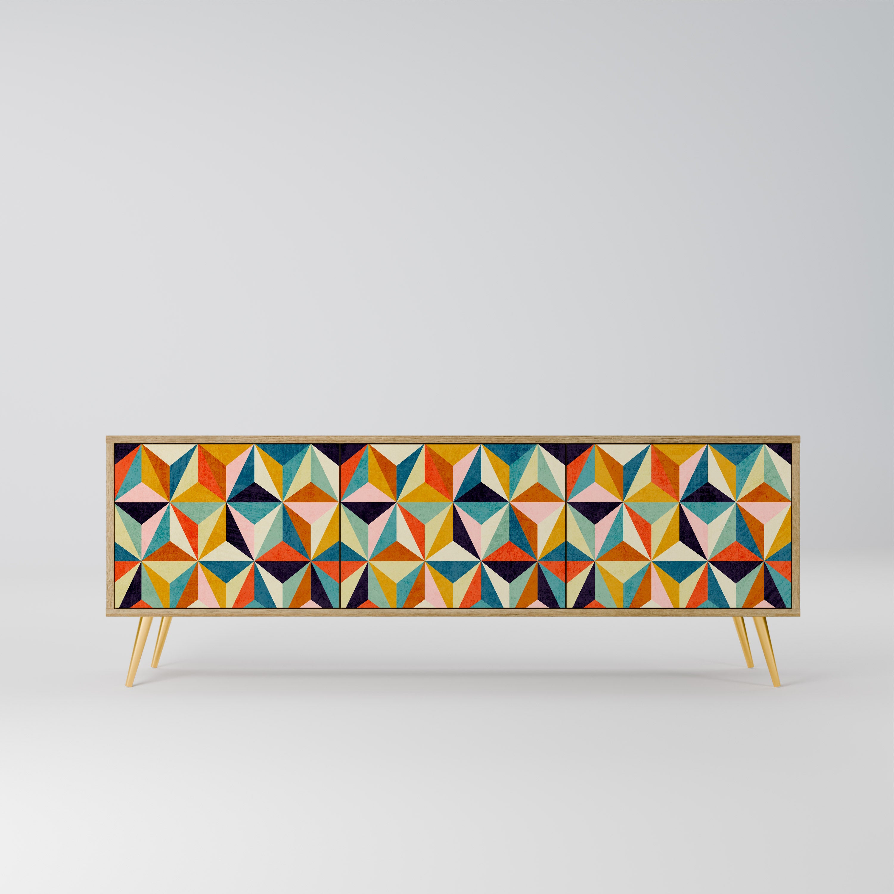Mueble de TV de 3 puertas TESSELATE TREASURES con efecto roble