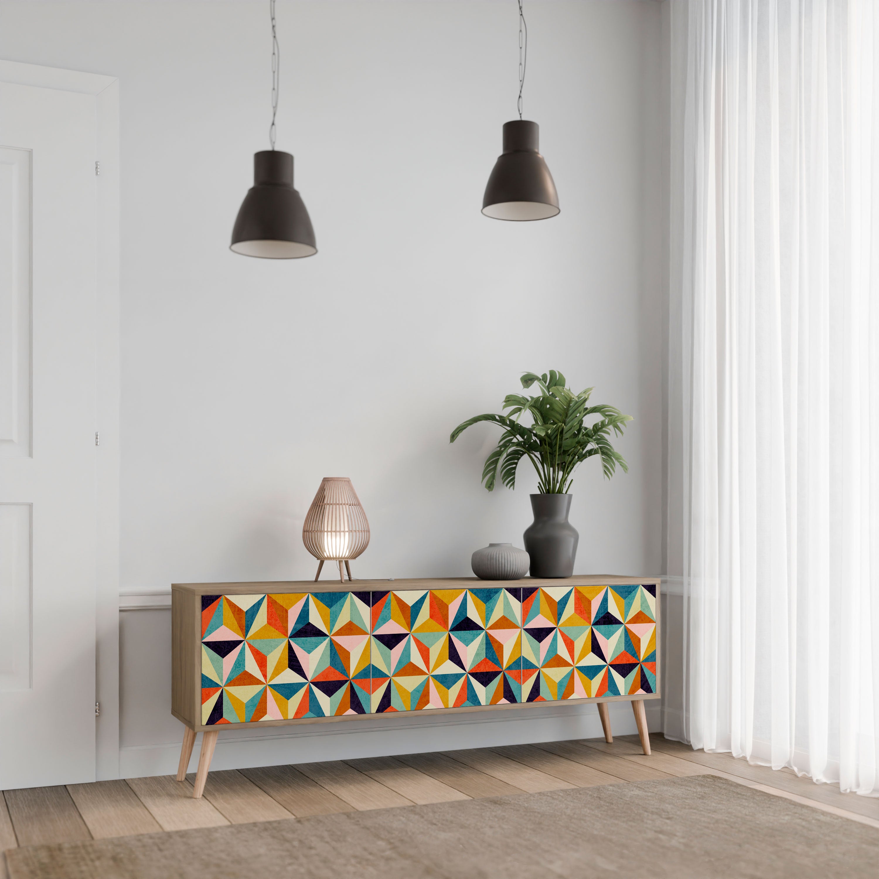 Mueble de TV de 3 puertas TESSELATE TREASURES con efecto roble