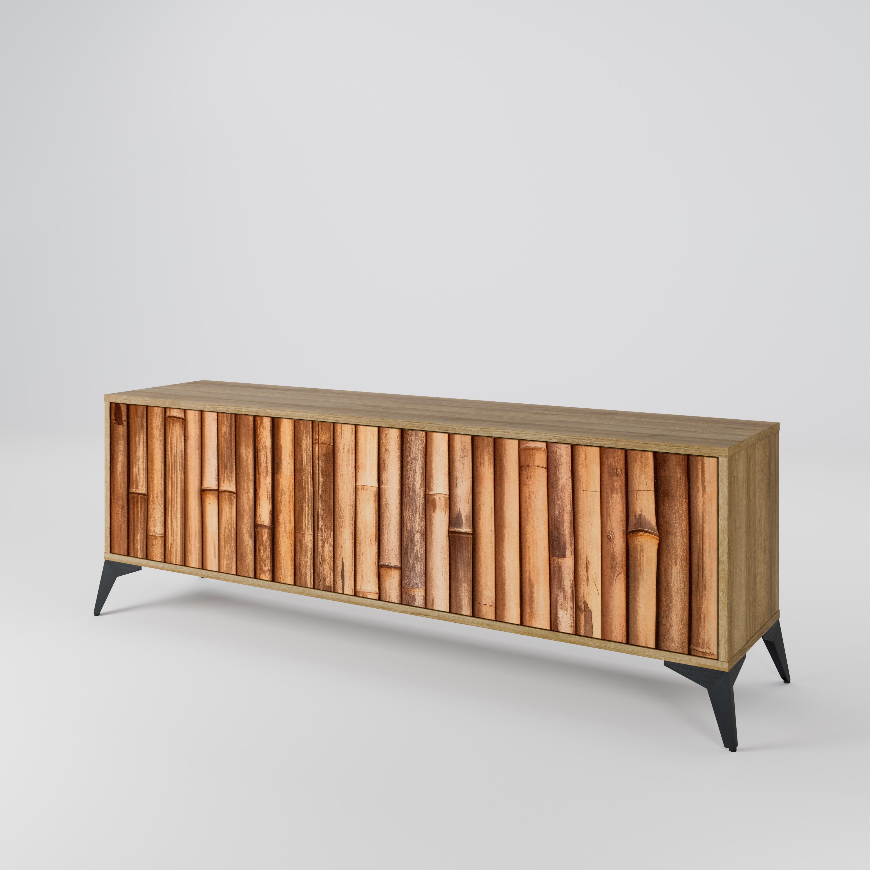 Mueble de TV de 3 puertas NATURAL WOOD con efecto roble