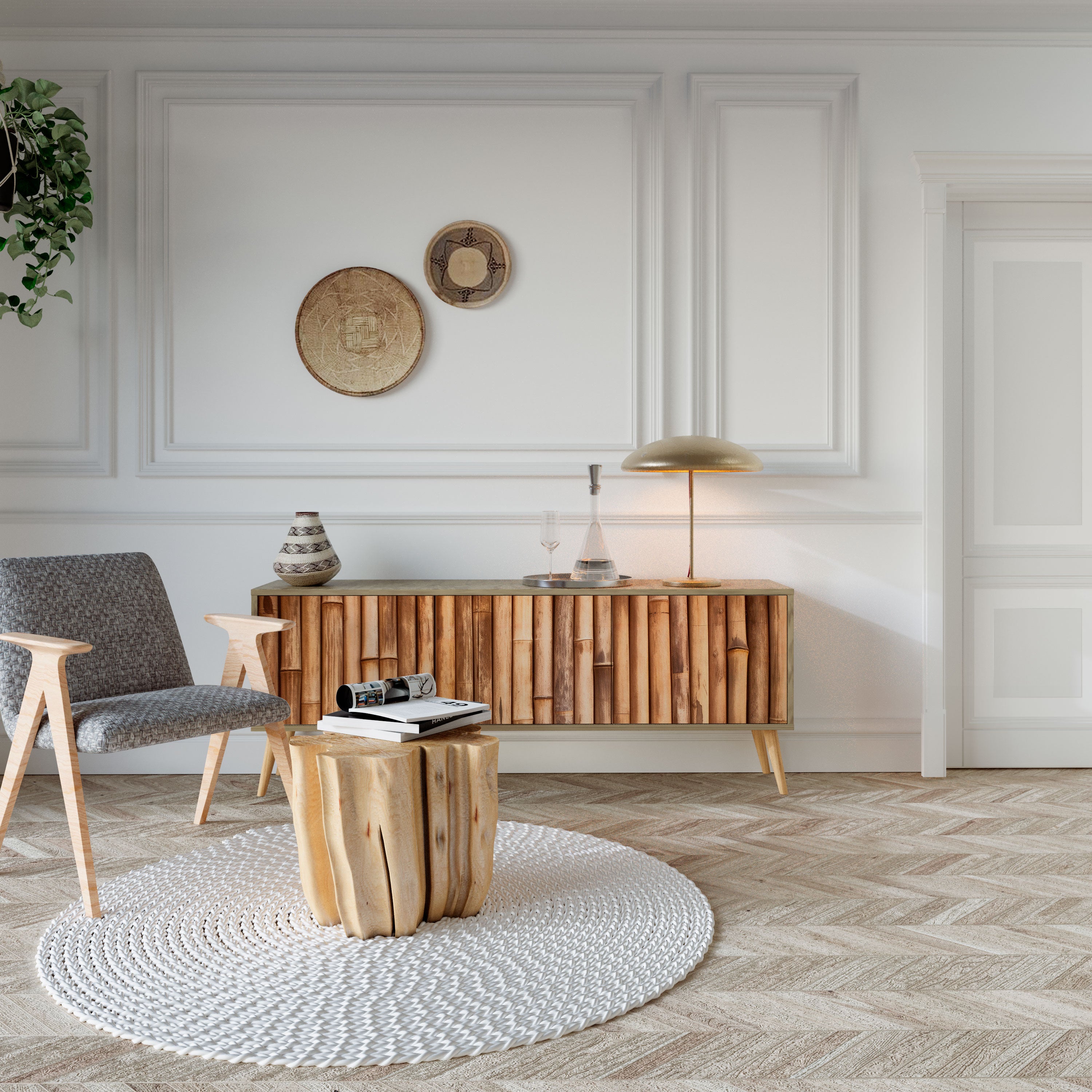 Mueble de TV de 3 puertas NATURAL WOOD con efecto roble