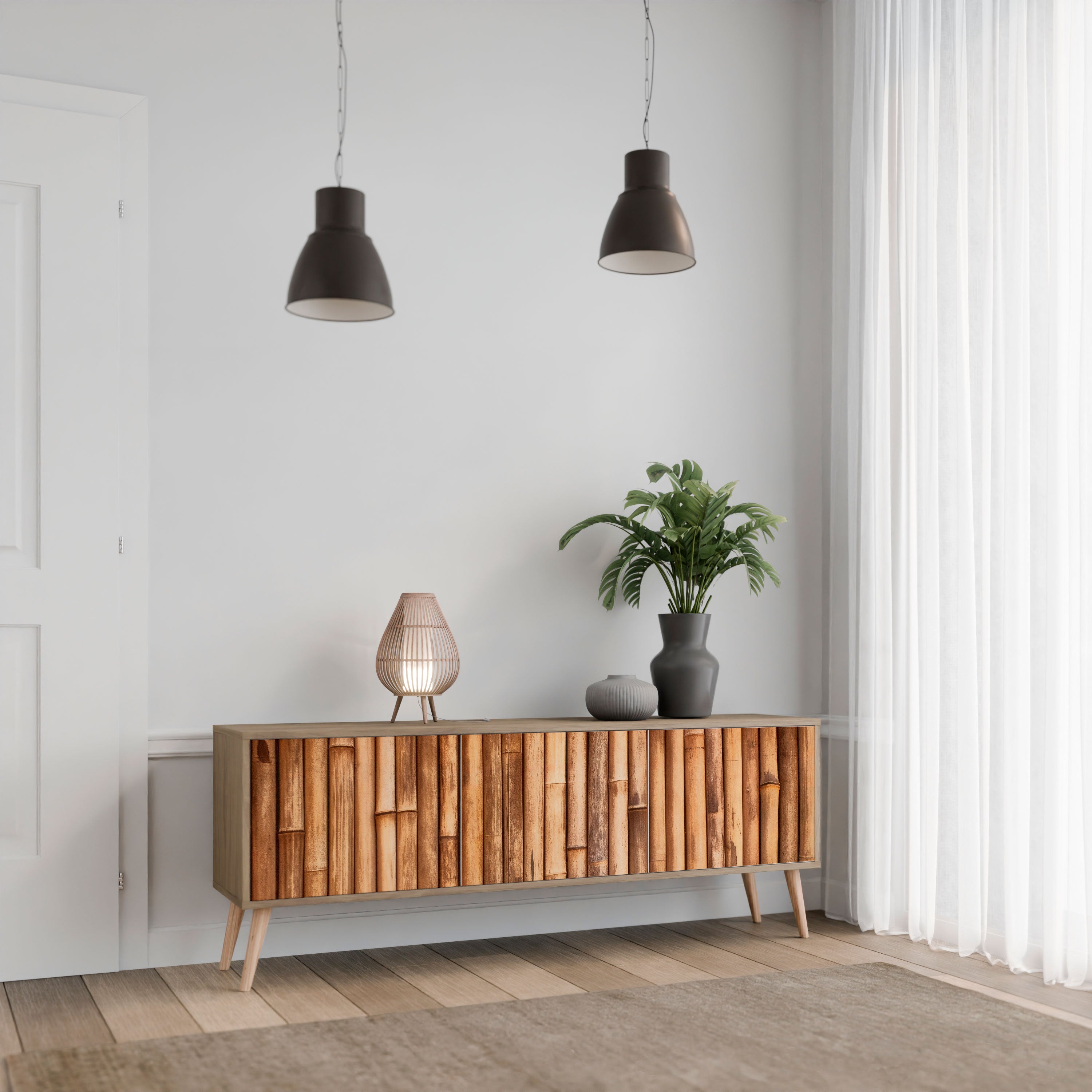 Mueble de TV de 3 puertas NATURAL WOOD con efecto roble