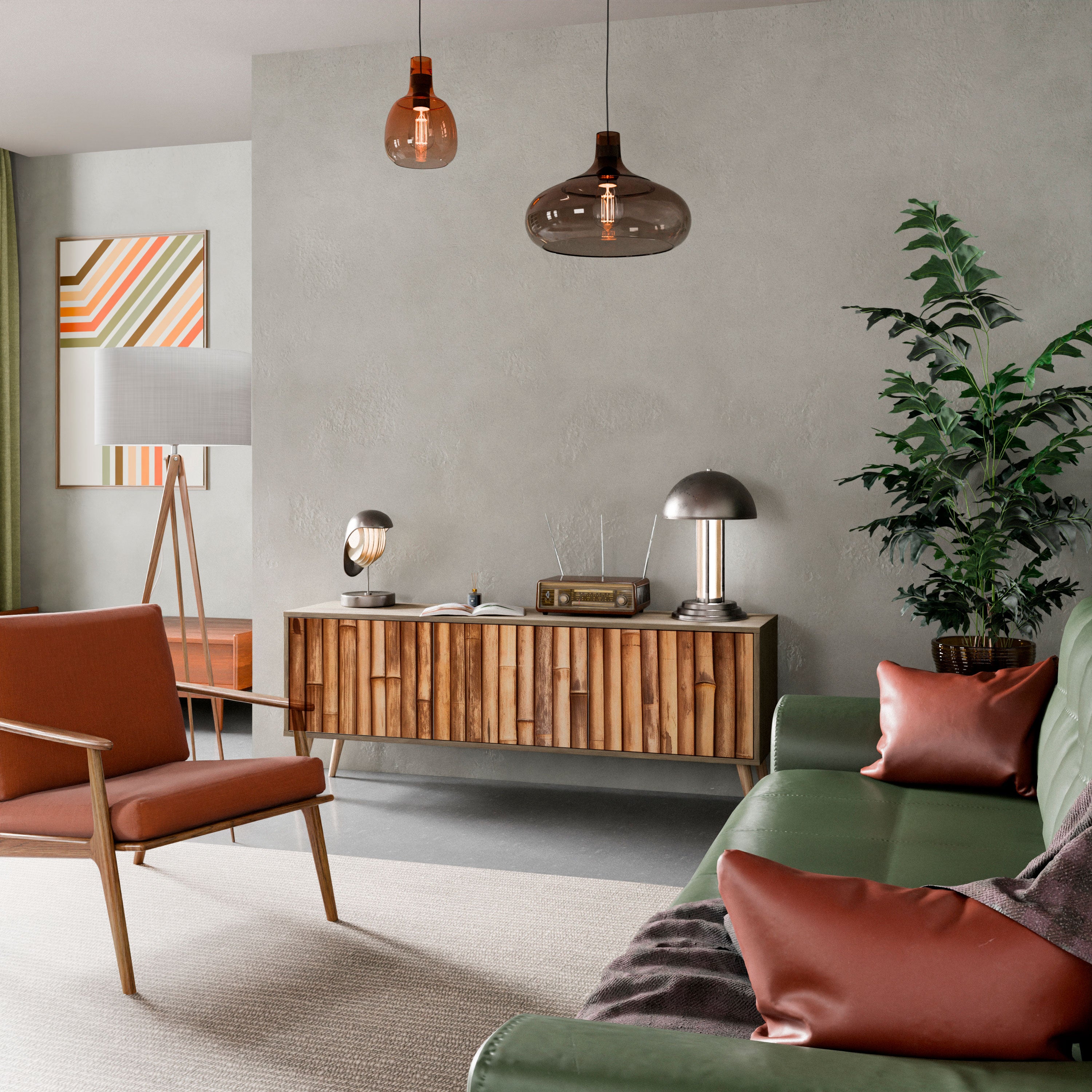 Mueble de TV de 3 puertas NATURAL WOOD con efecto roble