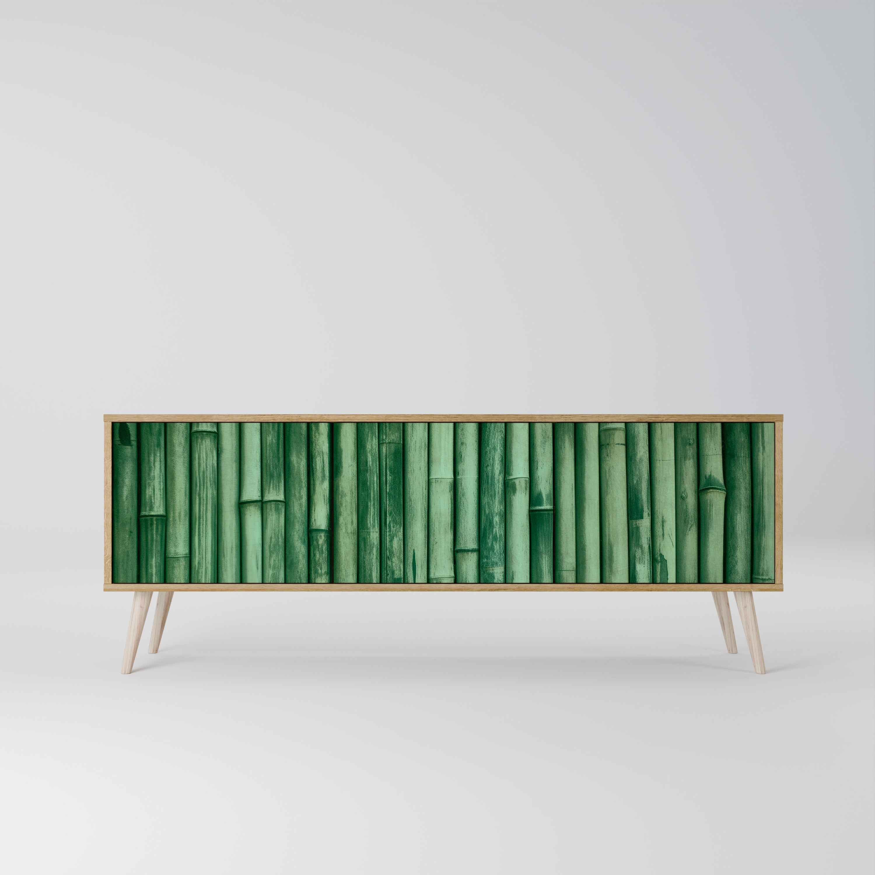 Mueble de TV de 3 puertas NATURAL GREEN con efecto roble