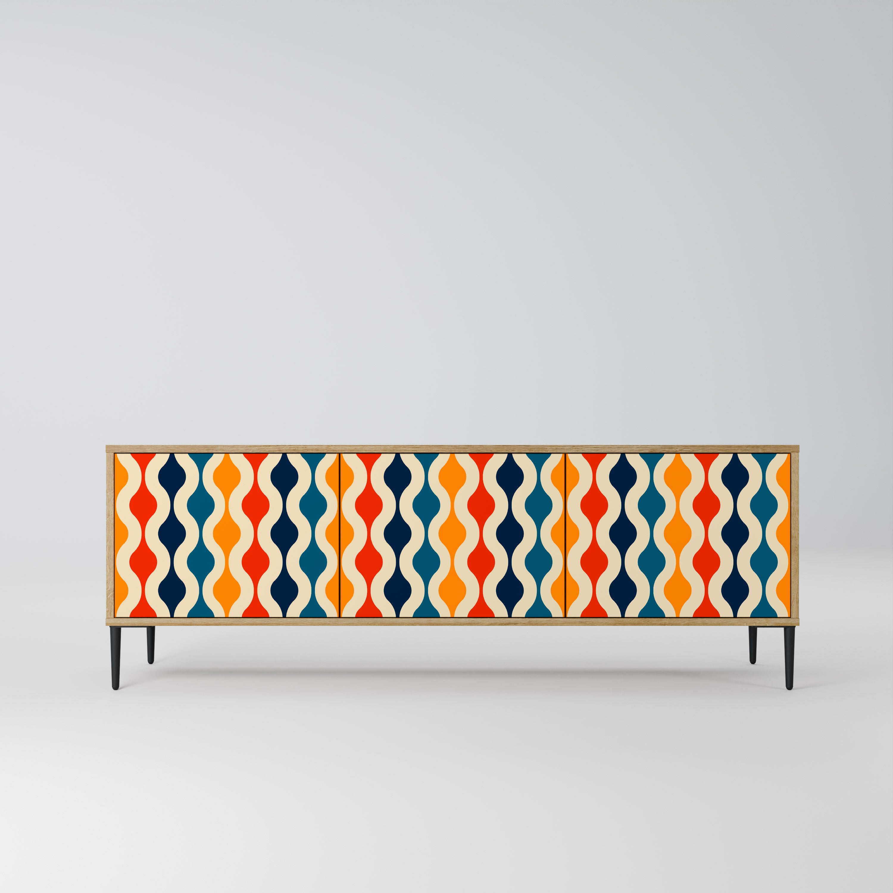 Mueble de TV de 3 puertas con efecto roble y NOSTALGIA COLORIDA