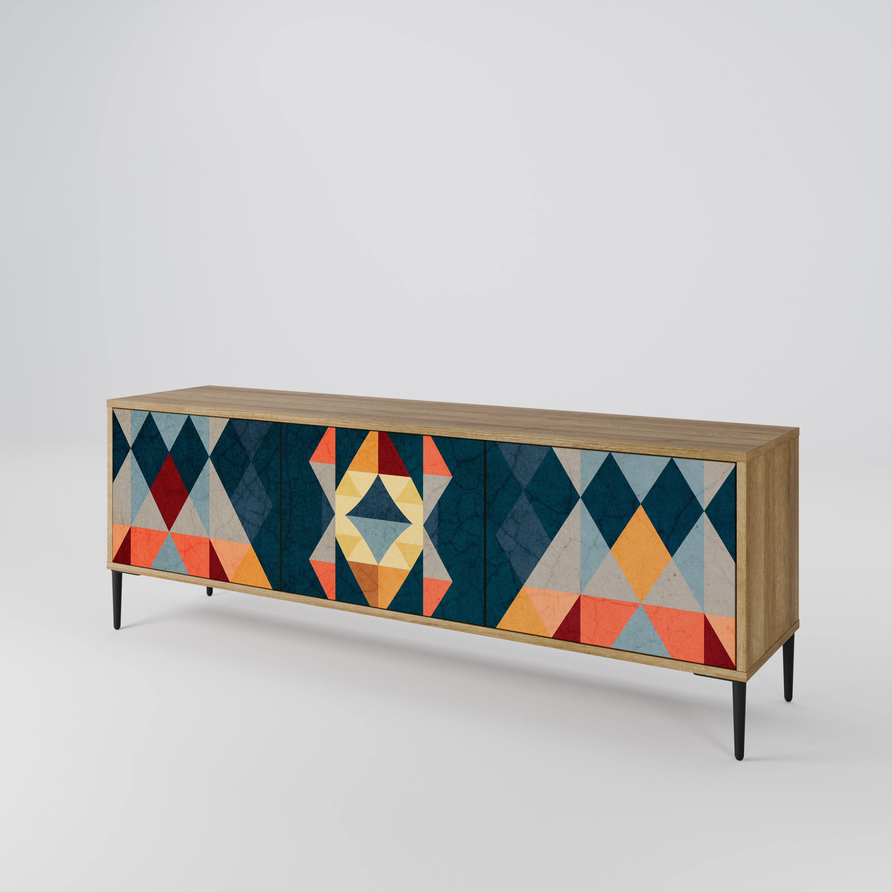 Mueble de TV de 3 puertas CRACKED ILLUSION con efecto roble