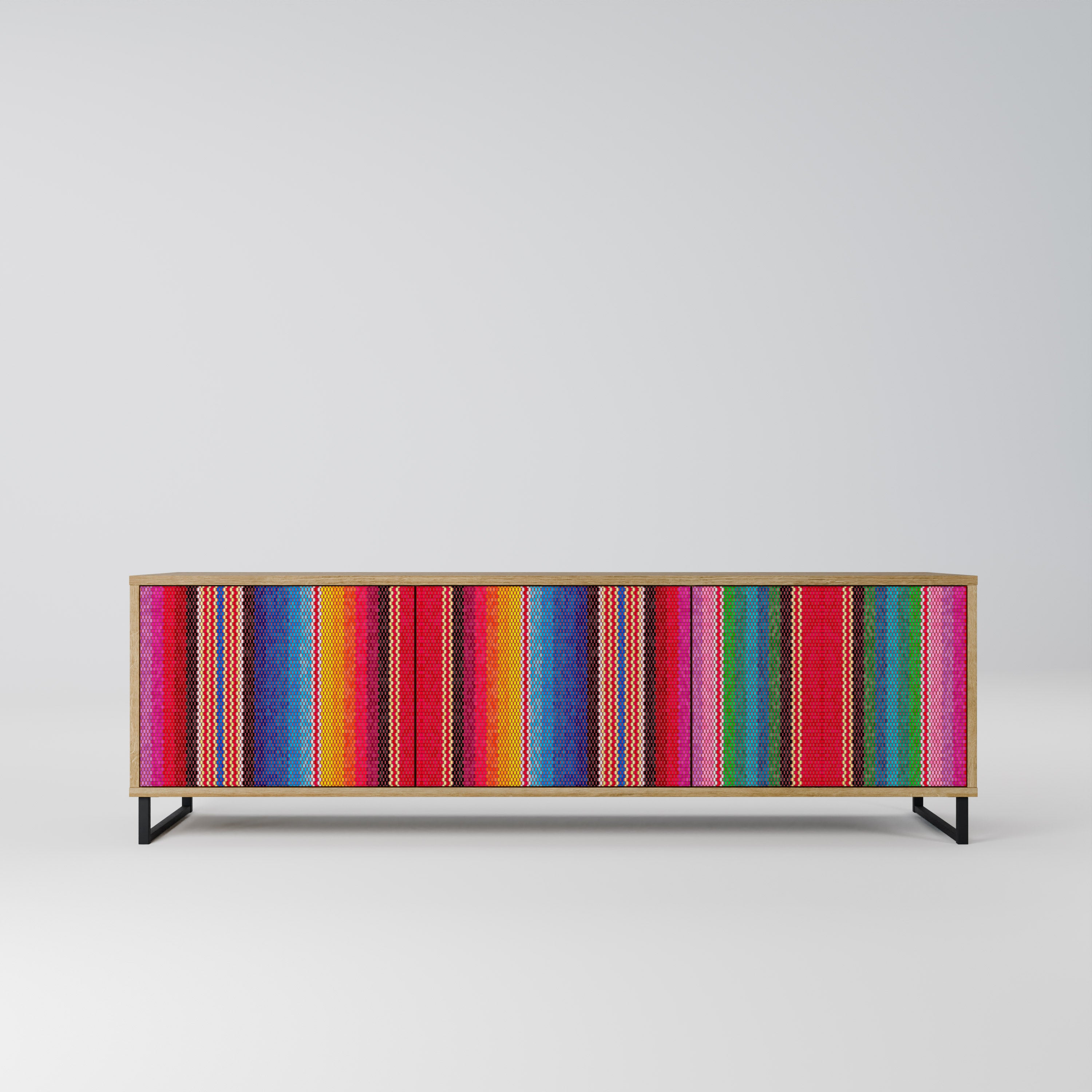 Mueble de TV ÉTNICO MEXICANO de 3 puertas con efecto roble