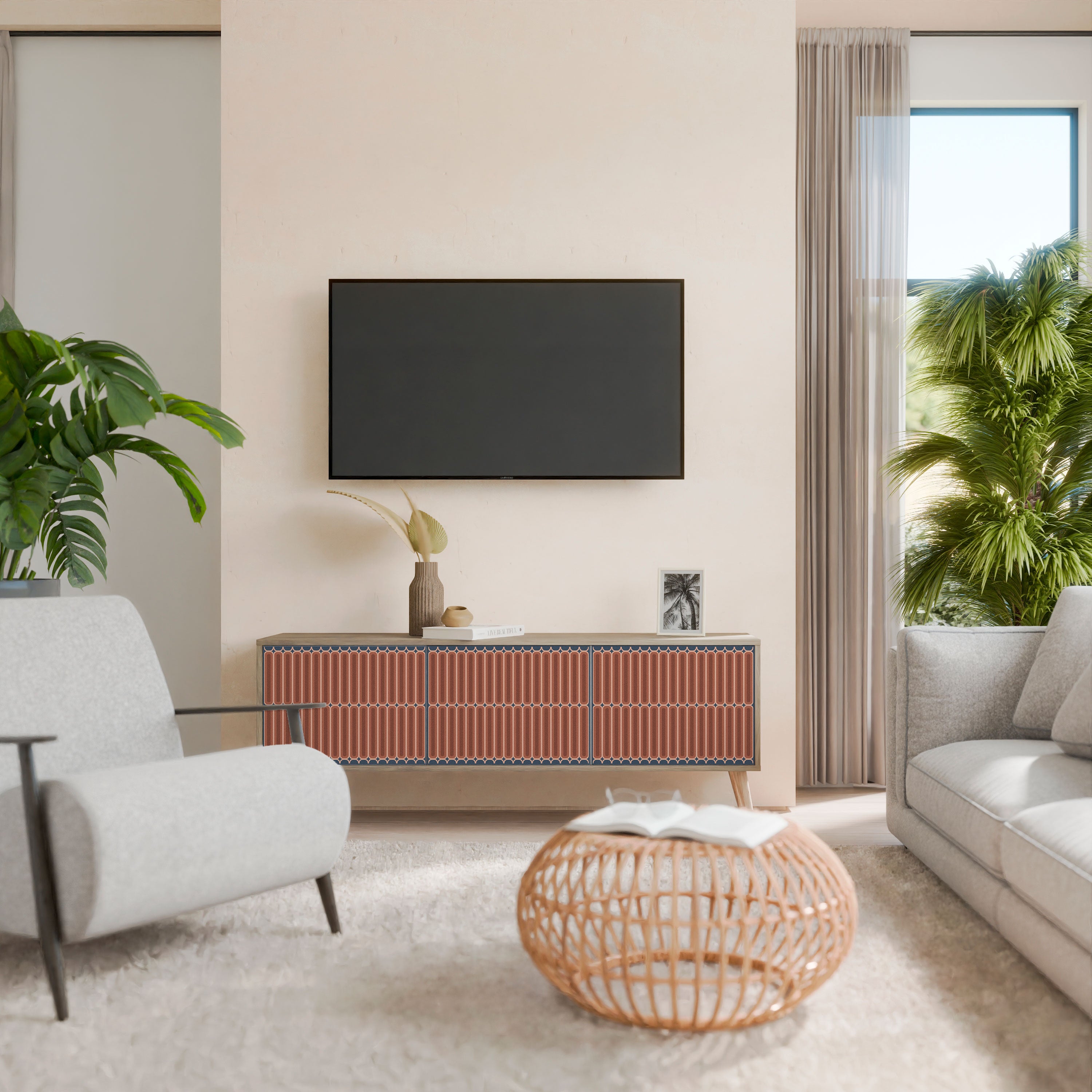 Mueble de TV de 3 puertas HYPNOTIC GATE con efecto roble