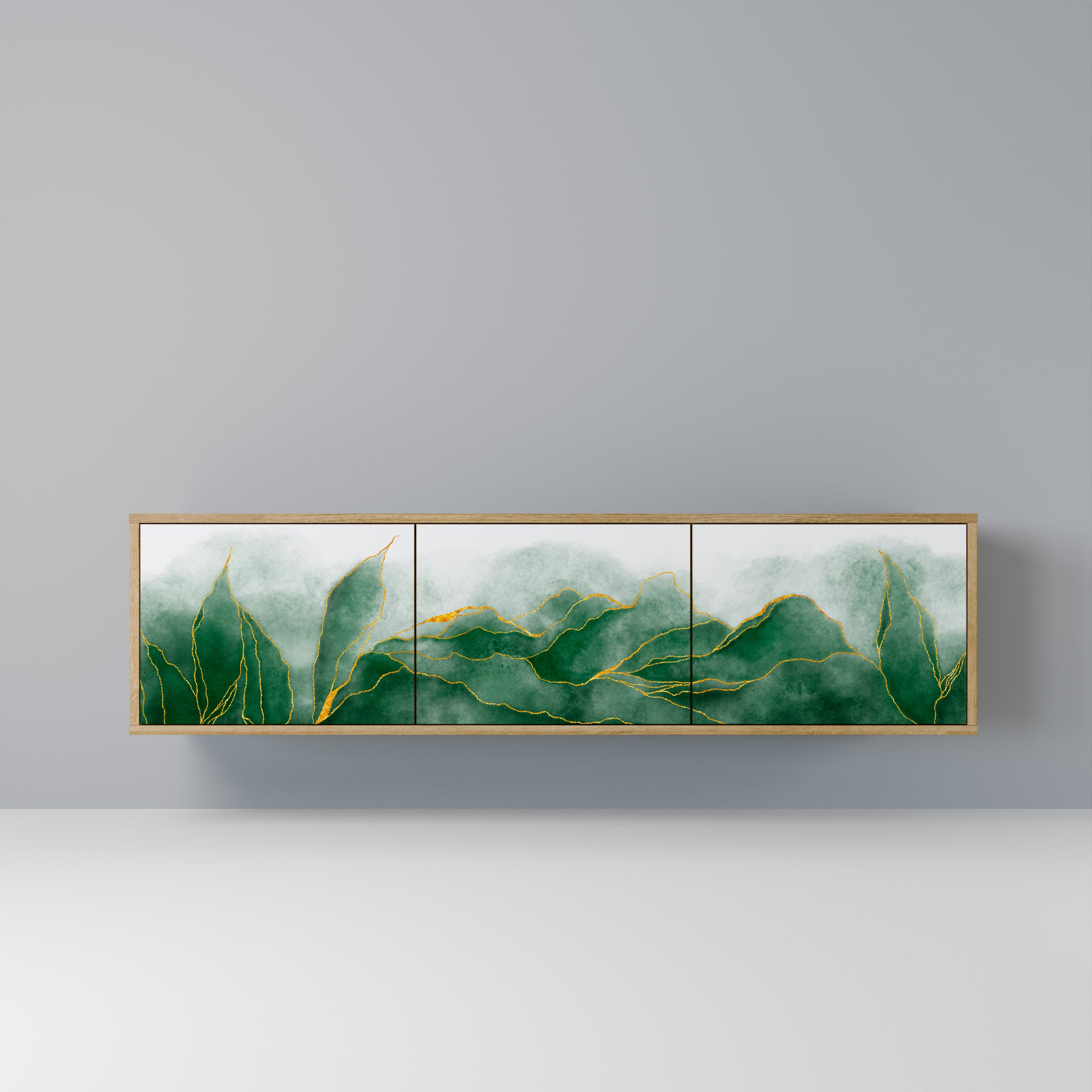 EXPENSIVE NATURE Mueble de TV de 3 puertas con efecto roble