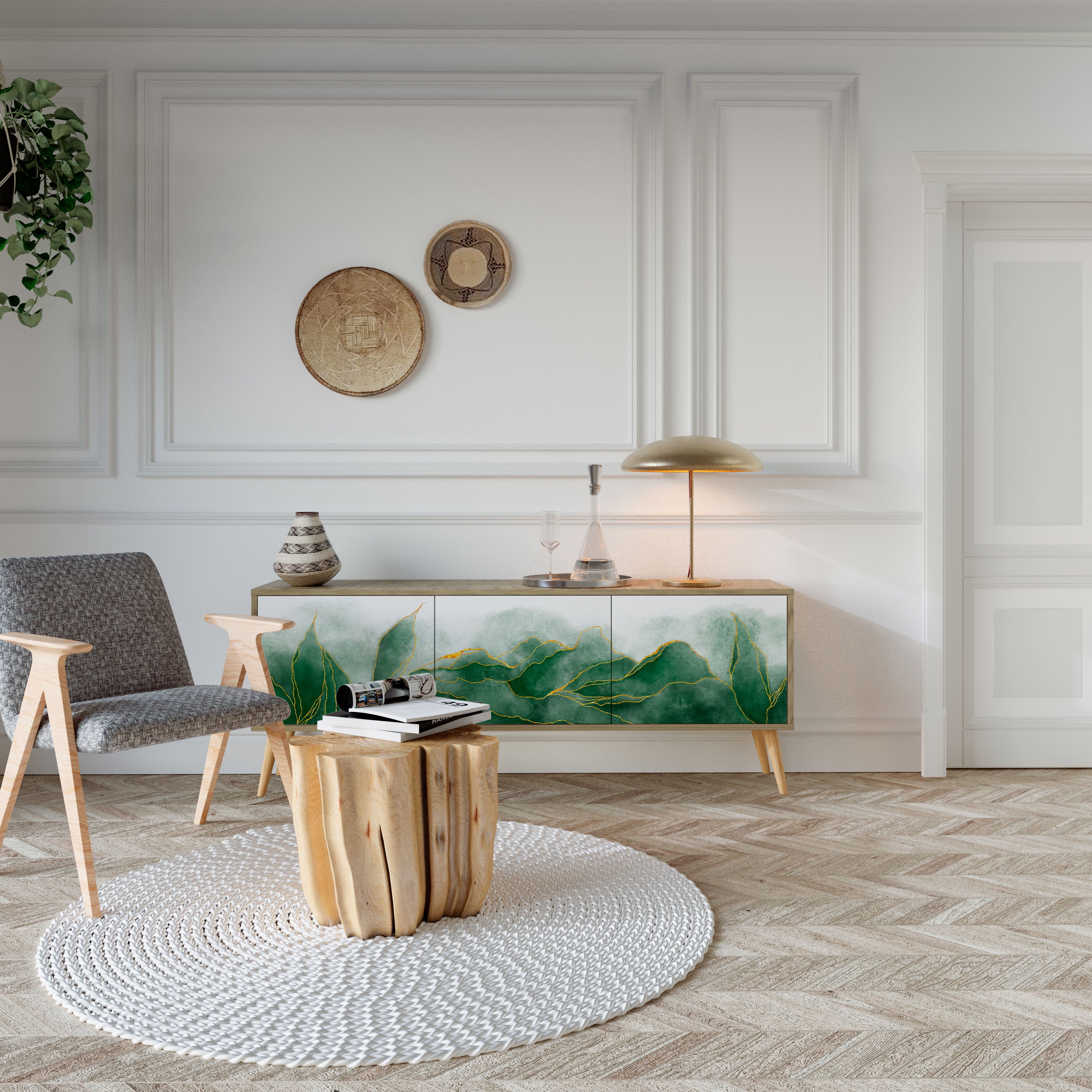 EXPENSIVE NATURE Mueble de TV de 3 puertas con efecto roble