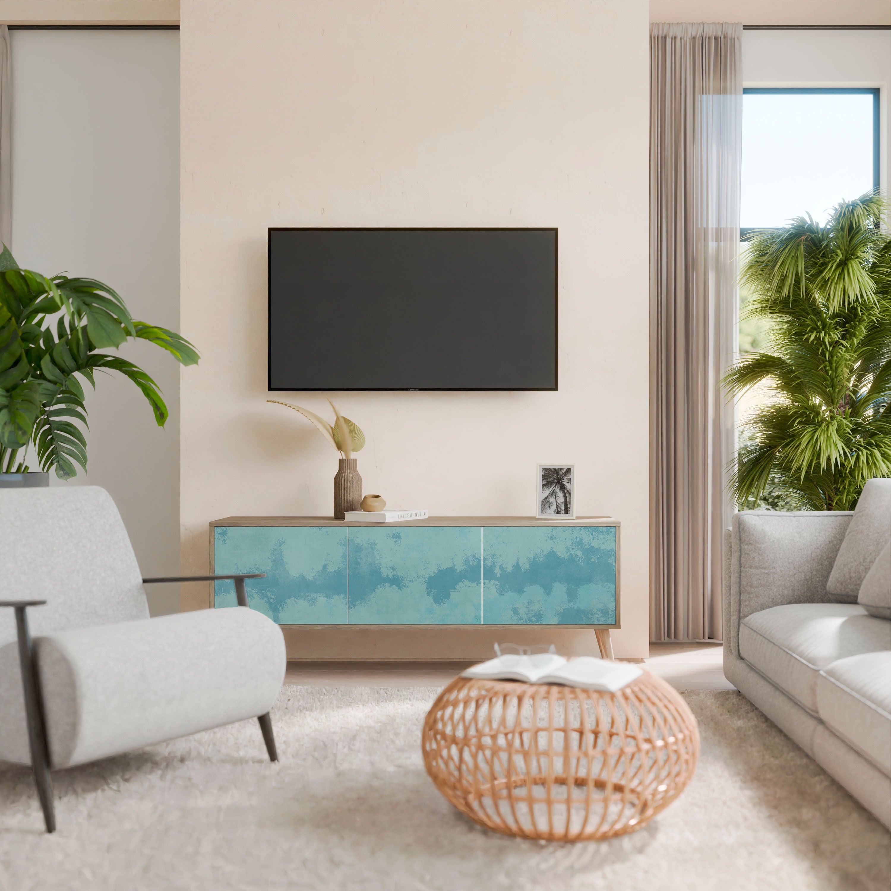 Mueble de TV SKY WASH de 3 puertas con efecto roble