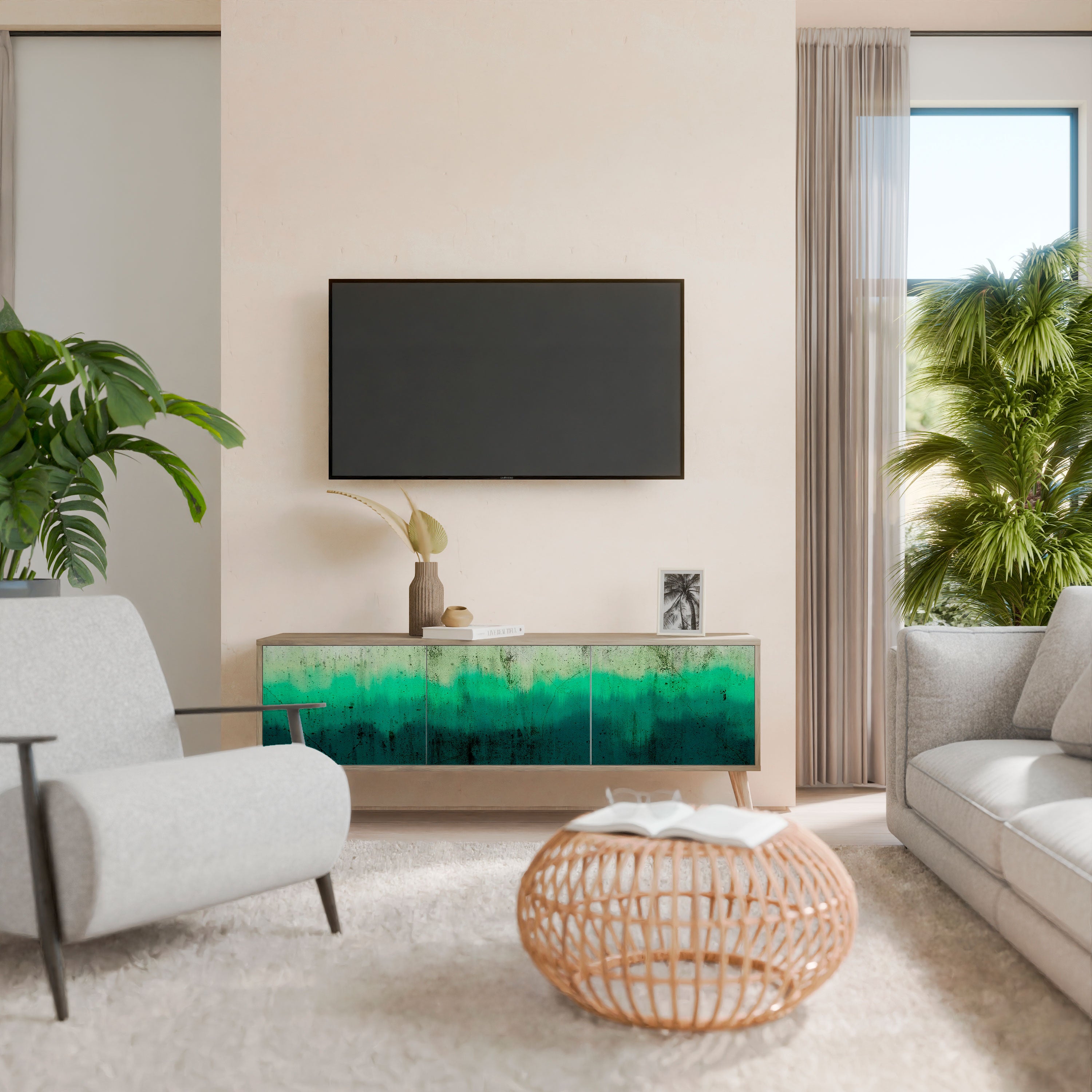 Mueble de TV de 3 puertas NORTHERN LIGHTS con efecto roble