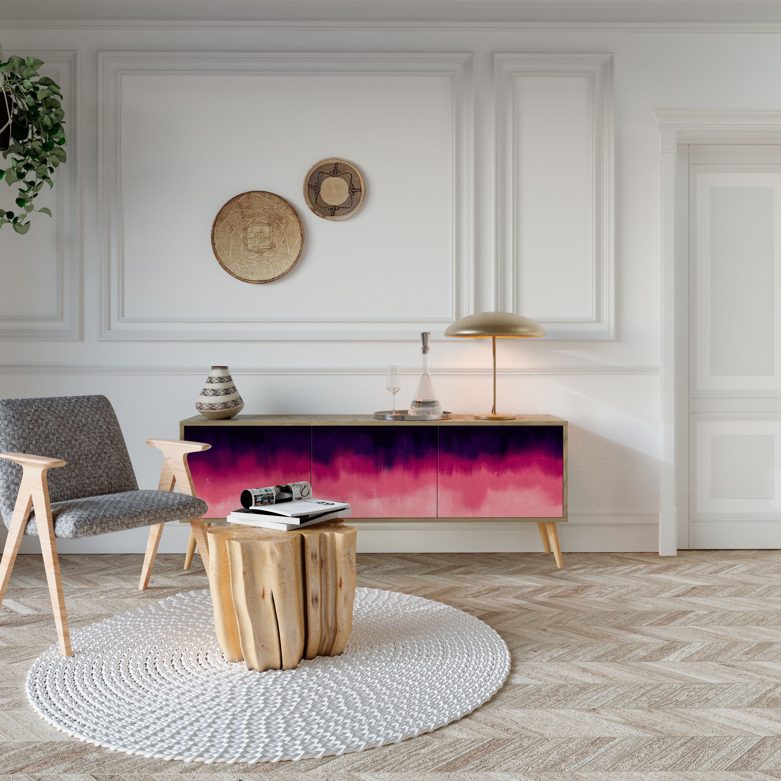 Mueble de TV de 3 puertas AURORA BOREALIS efecto roble
