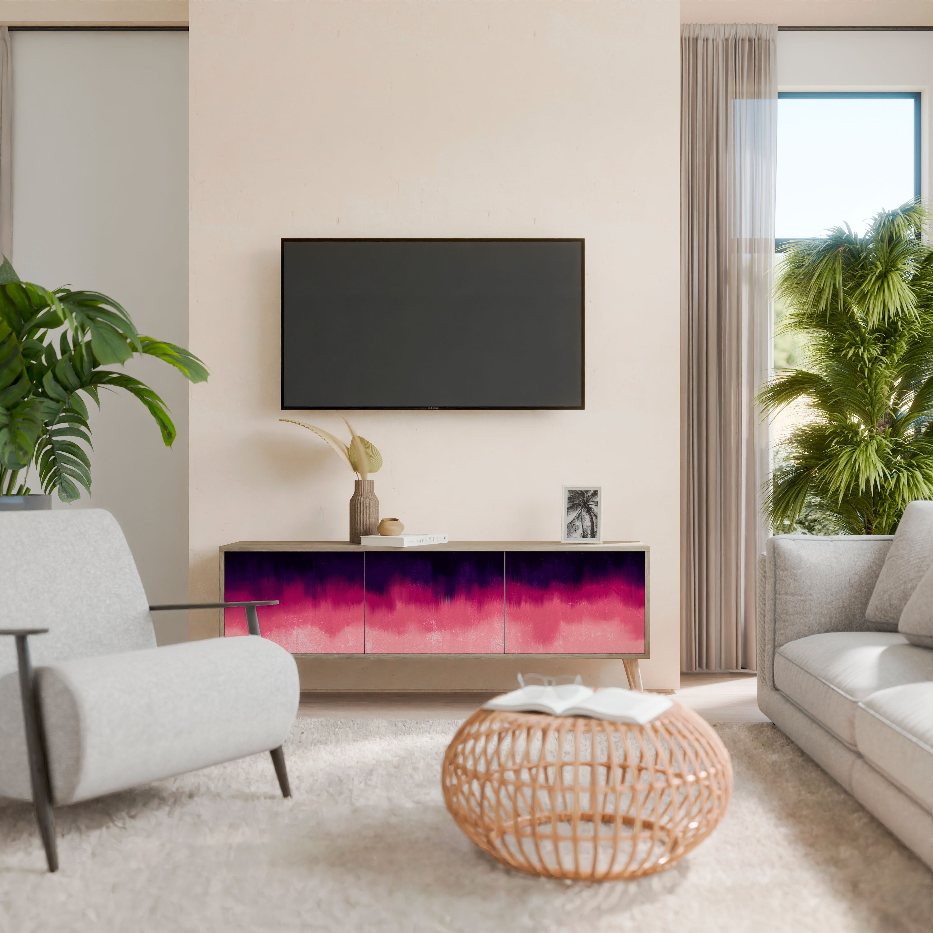 Mueble de TV de 3 puertas AURORA BOREALIS efecto roble