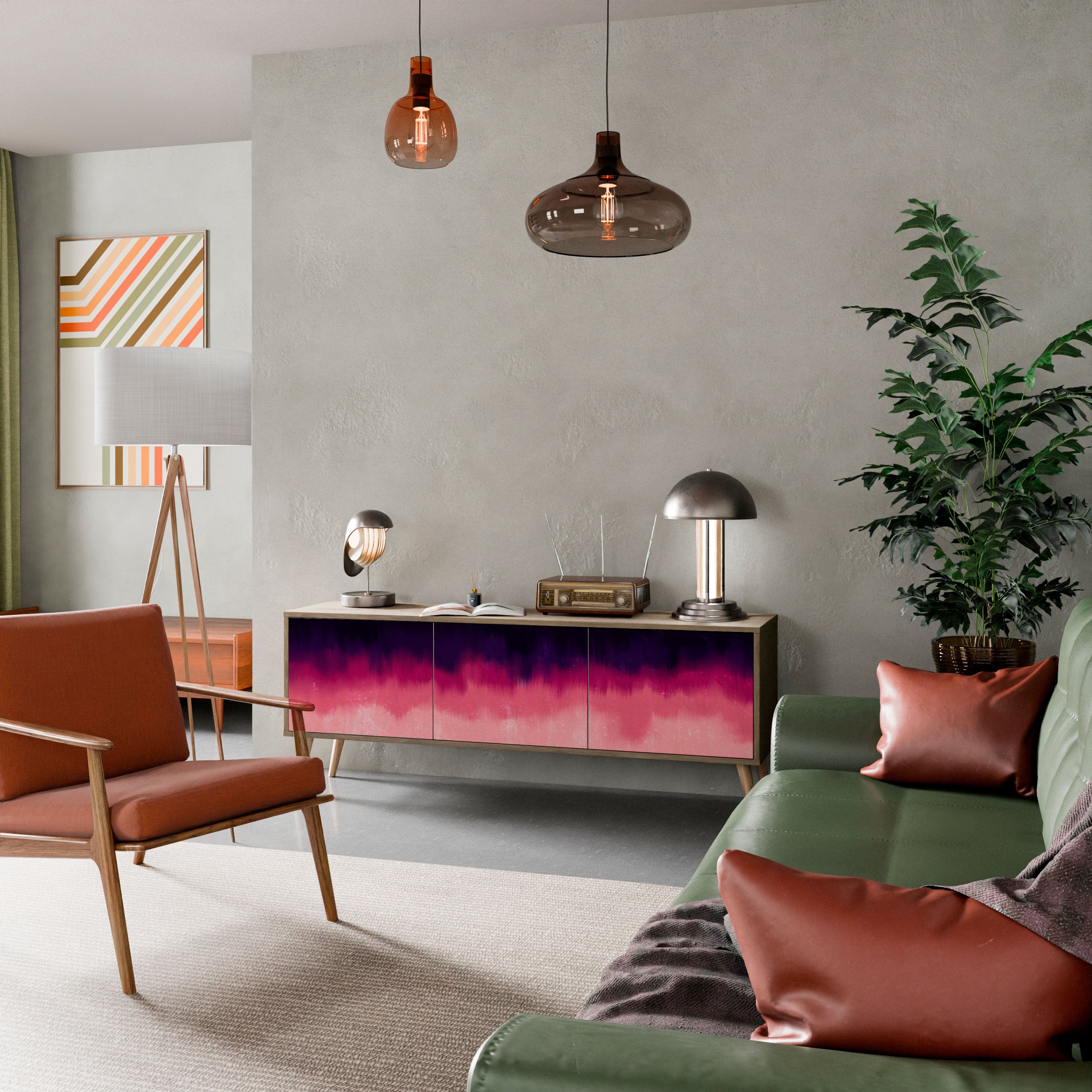Mueble de TV de 3 puertas AURORA BOREALIS efecto roble