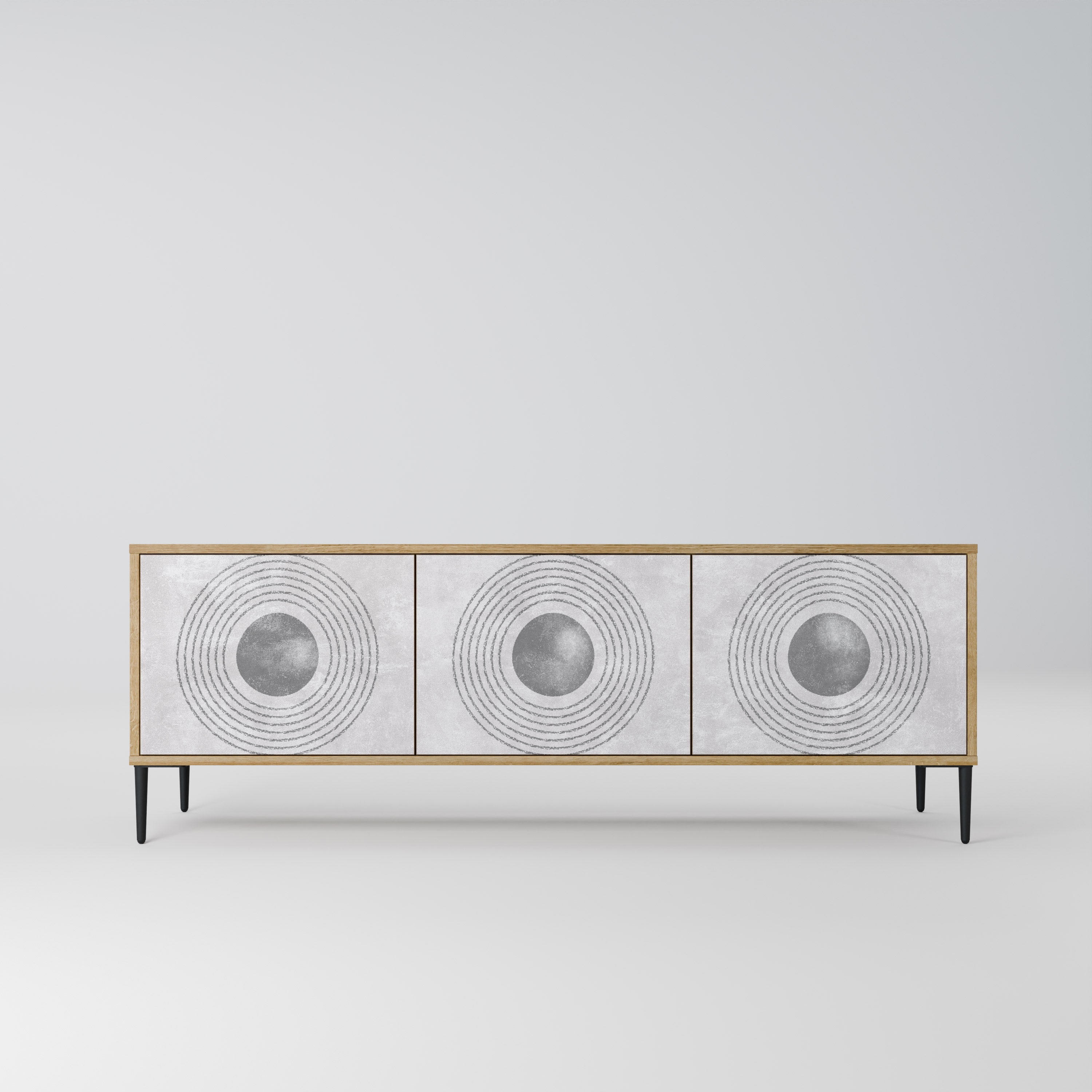 Mueble de TV de 3 puertas SOLID CIRCLES con efecto roble