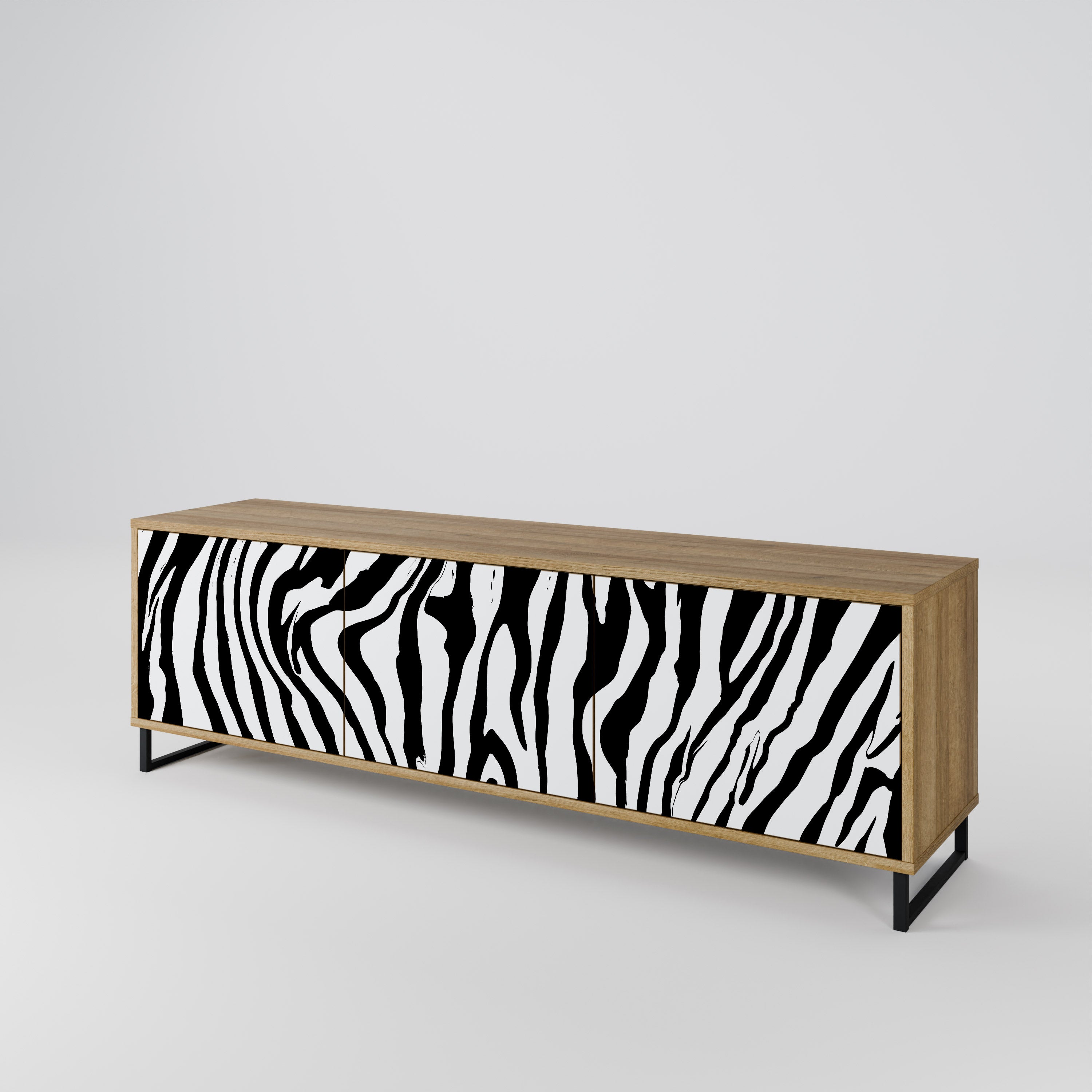 SPLENDID ZEBRA Mueble de TV de 3 puertas con efecto roble