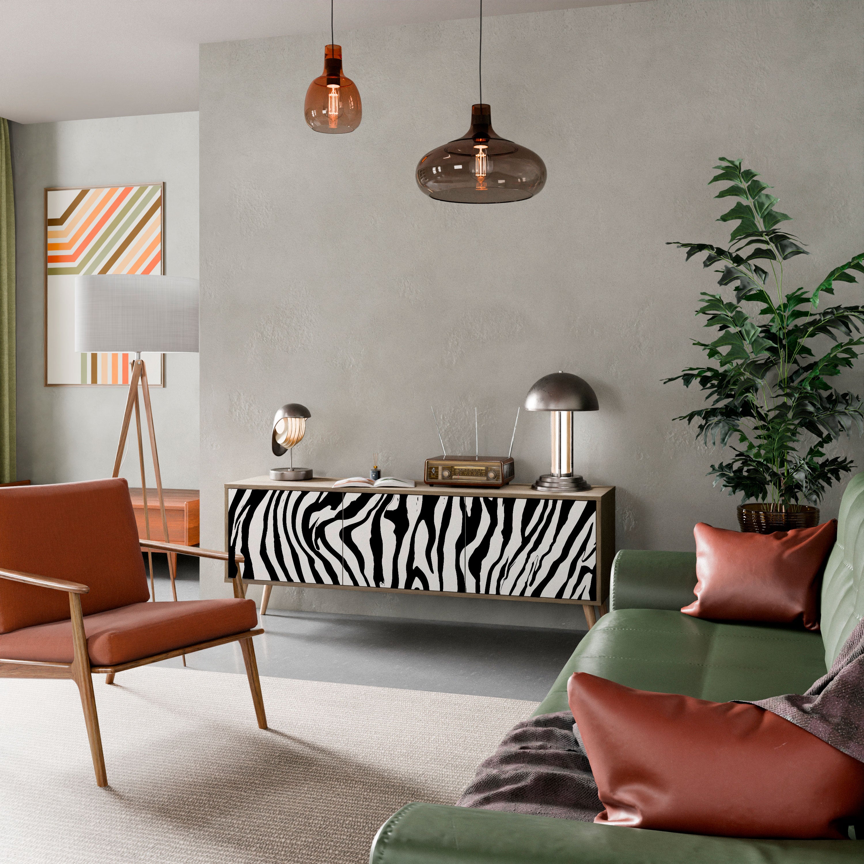 SPLENDID ZEBRA Mueble de TV de 3 puertas con efecto roble