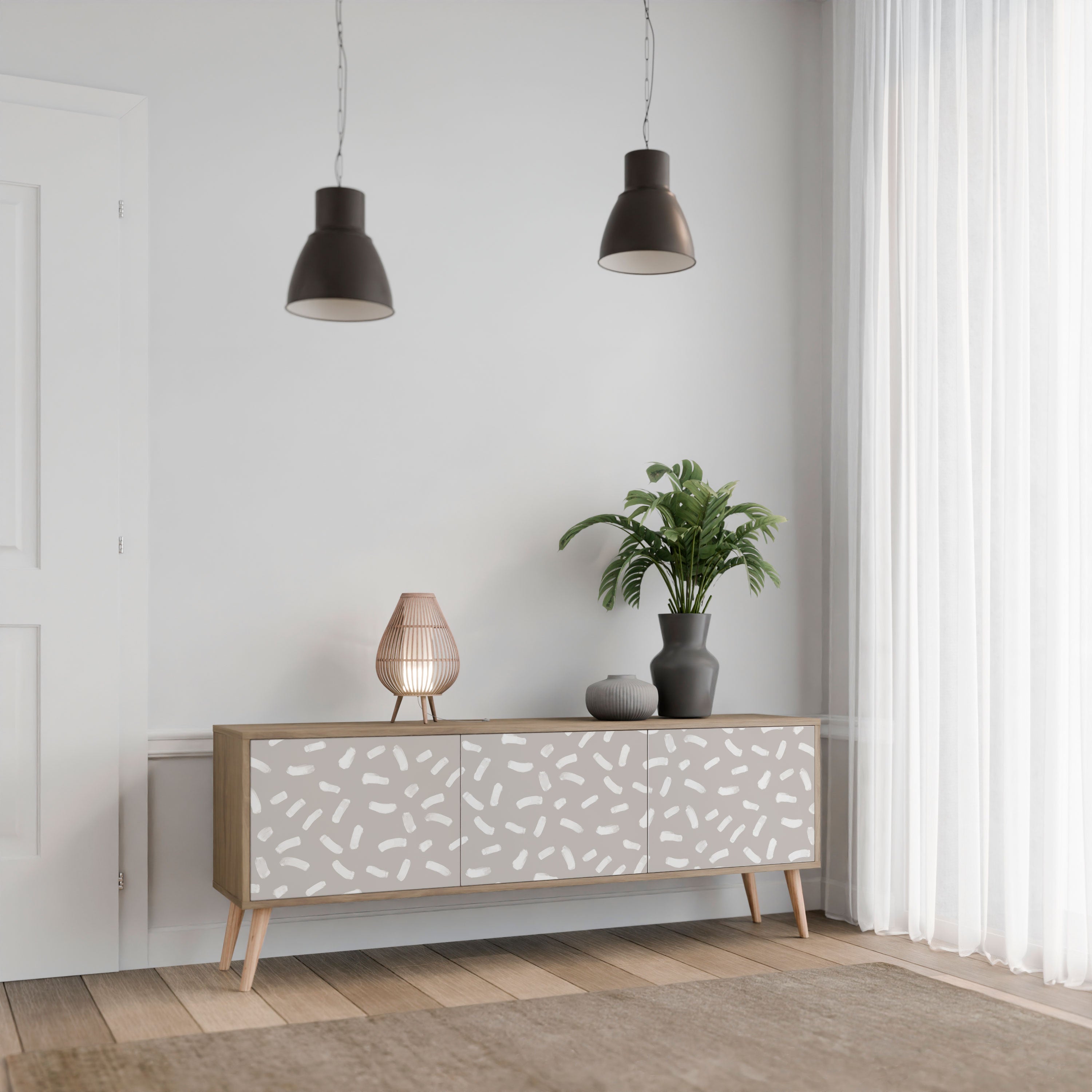 PASSING SECONDS Mueble de TV de 3 puertas con efecto roble
