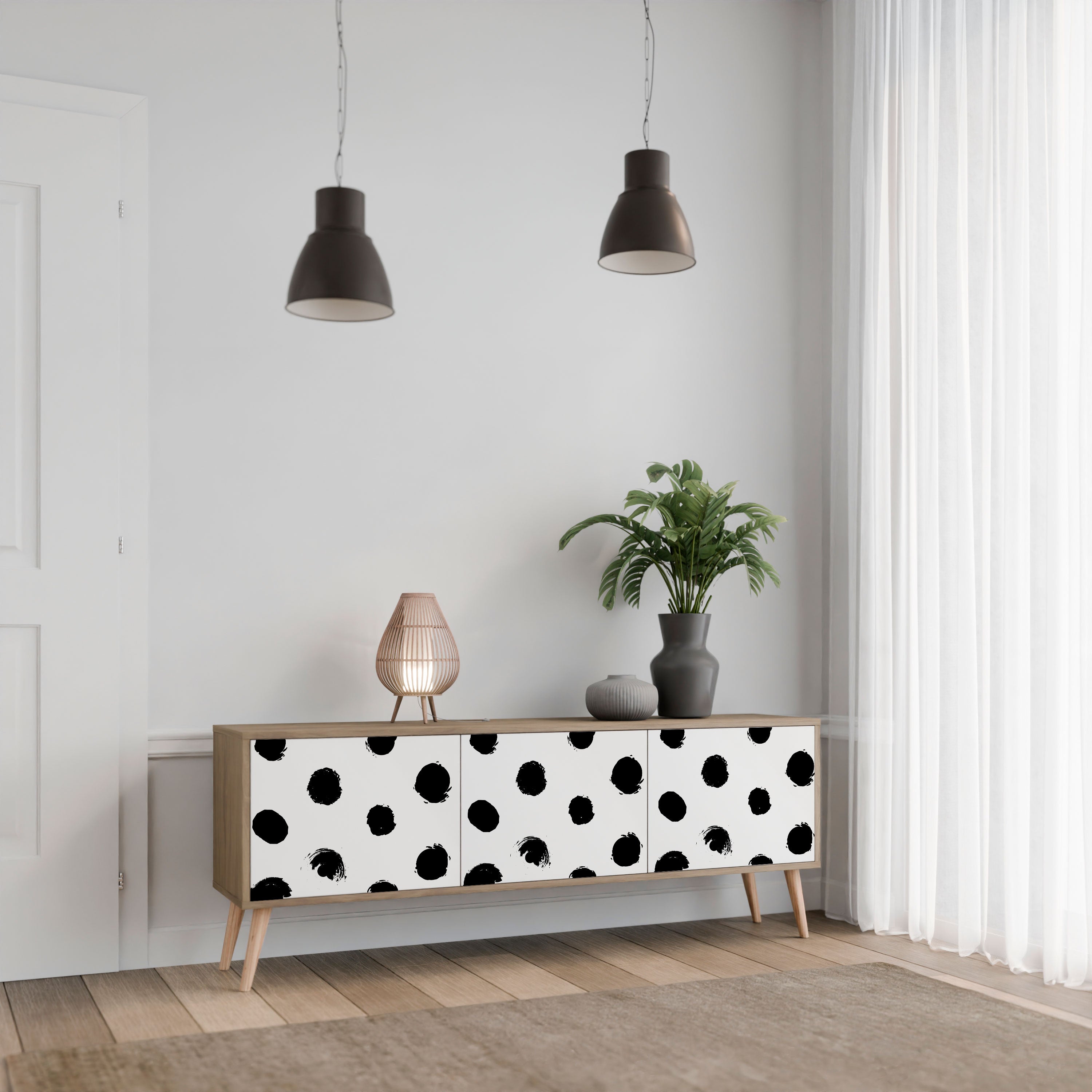 SLIPPING MINUTES Mueble de TV de 3 puertas con efecto roble