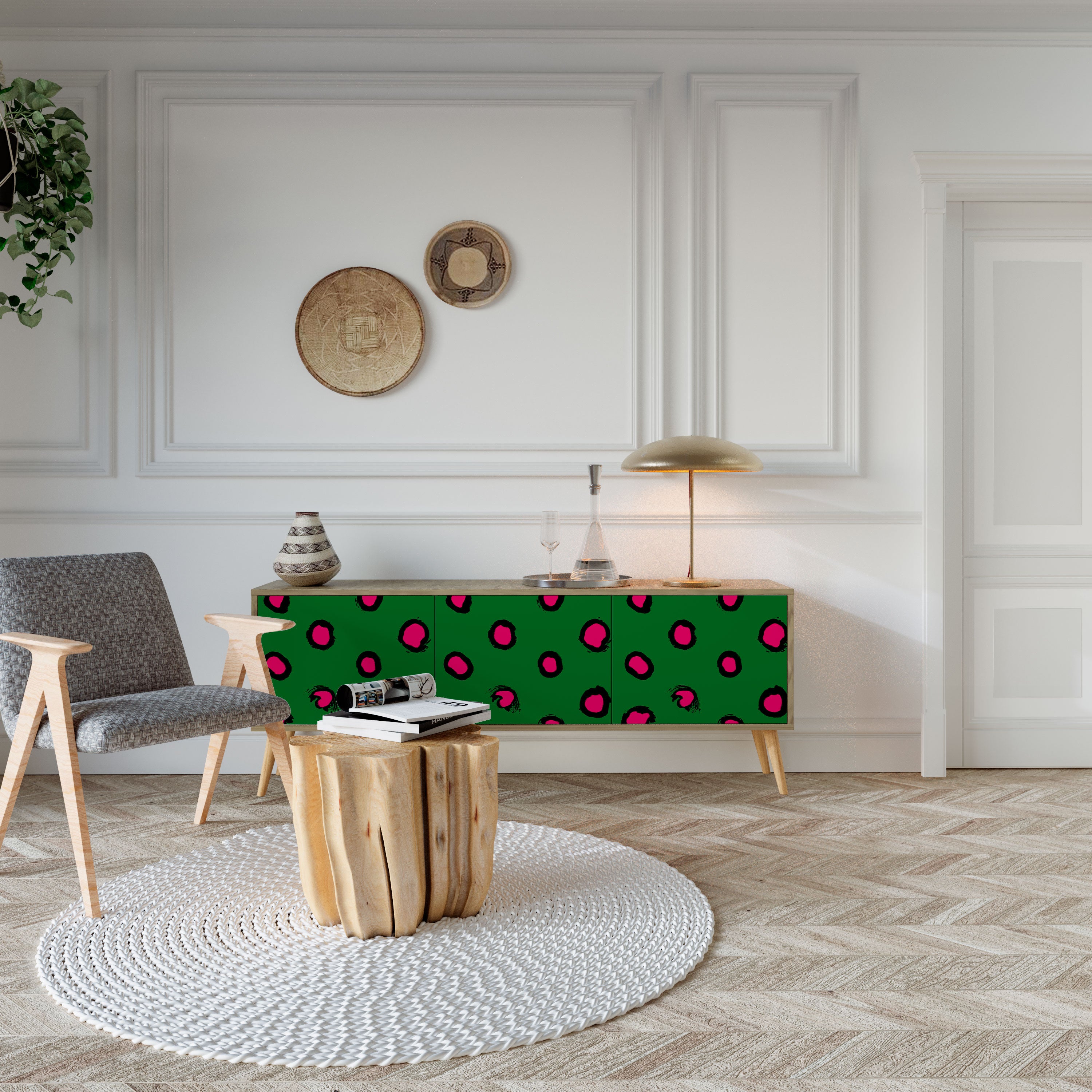Mueble de TV de 3 puertas FUNKY SPOTS con efecto roble