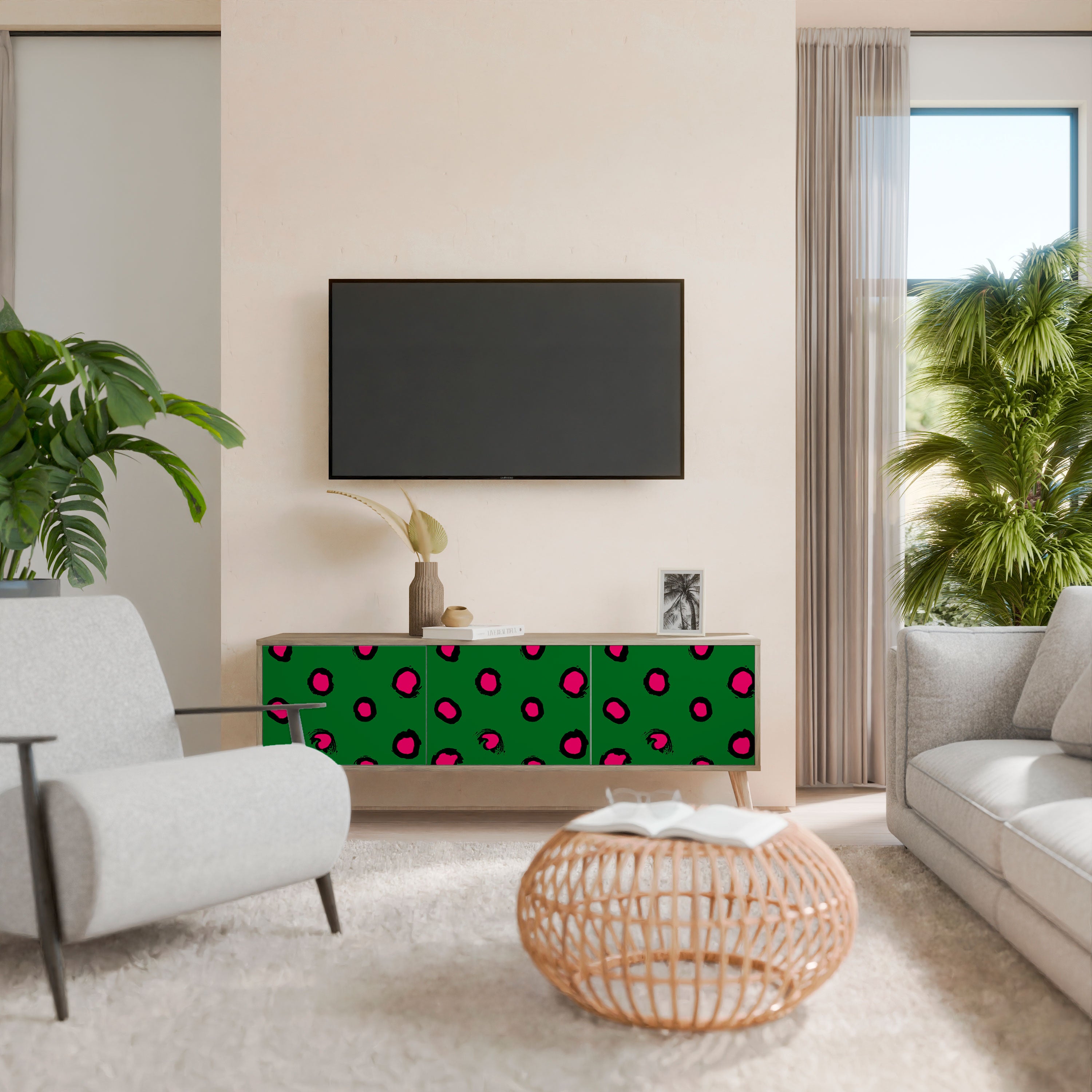 Mueble de TV de 3 puertas FUNKY SPOTS con efecto roble