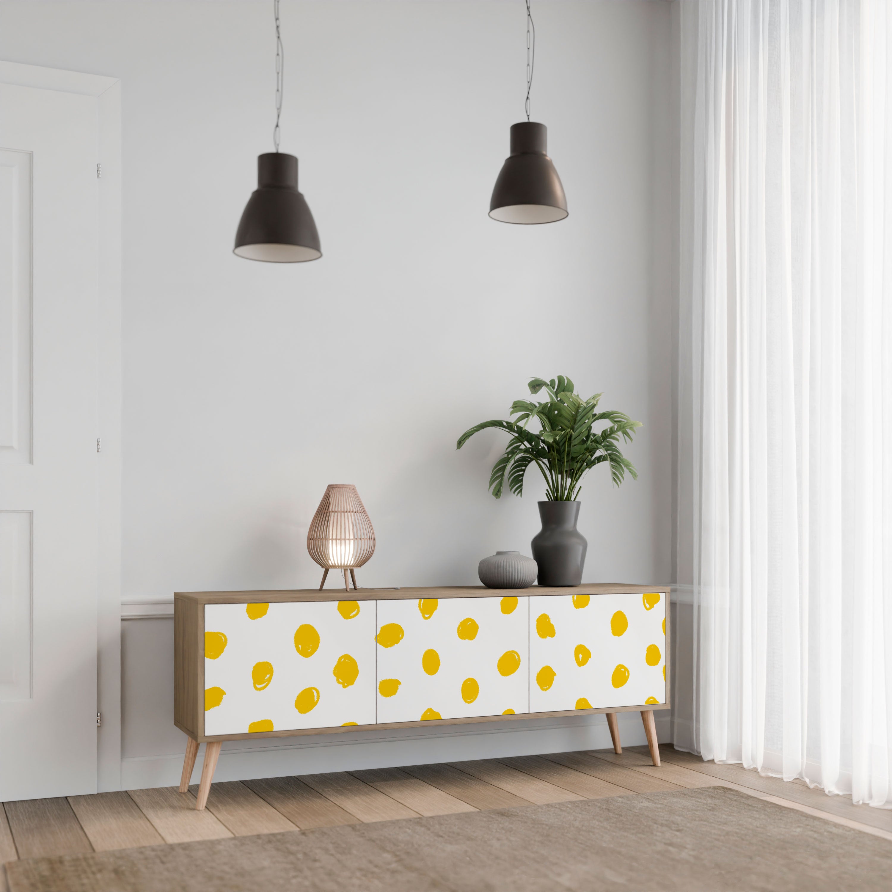 Mueble de TV de 3 puertas RADIANT REVERIE con efecto roble