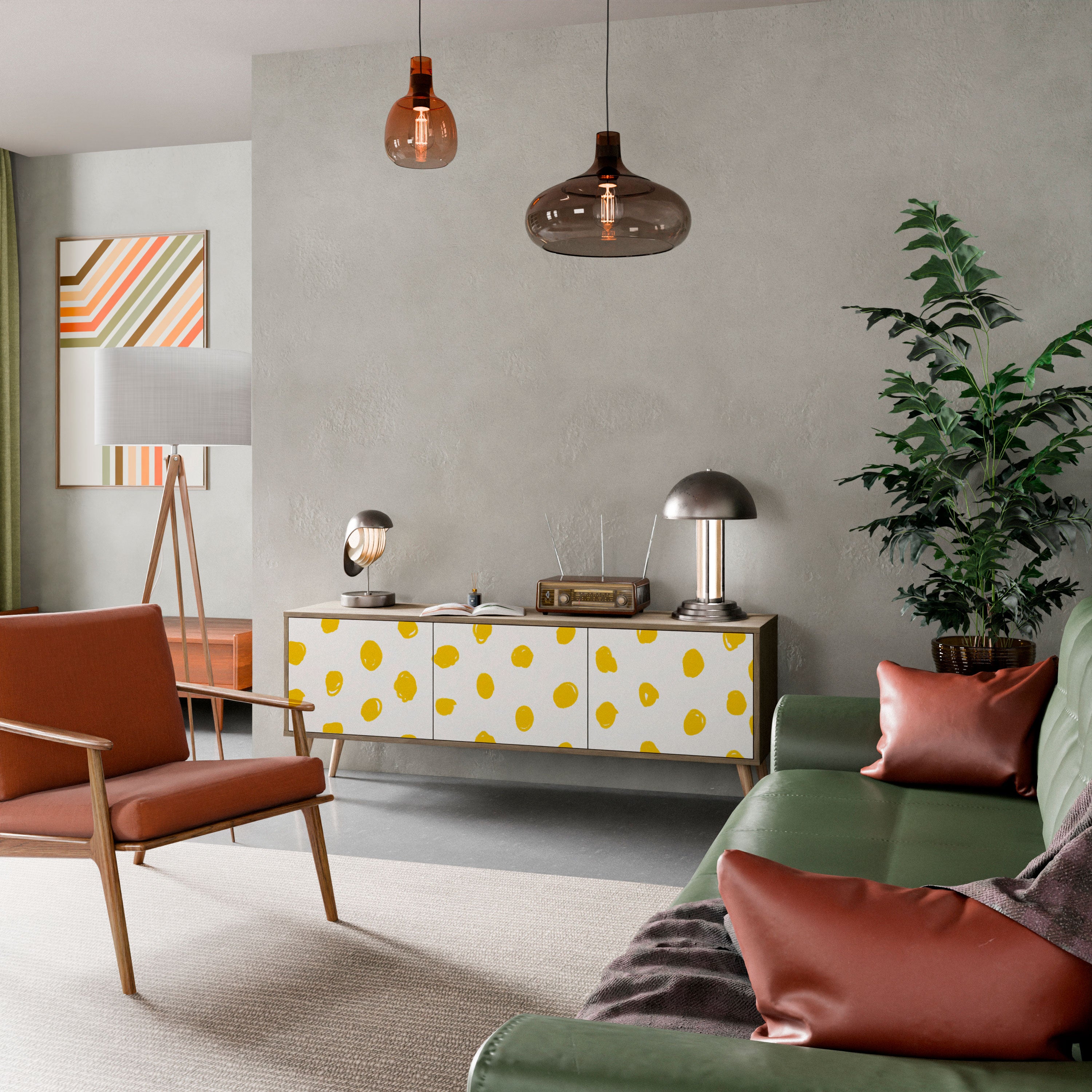 Mueble de TV de 3 puertas RADIANT REVERIE con efecto roble