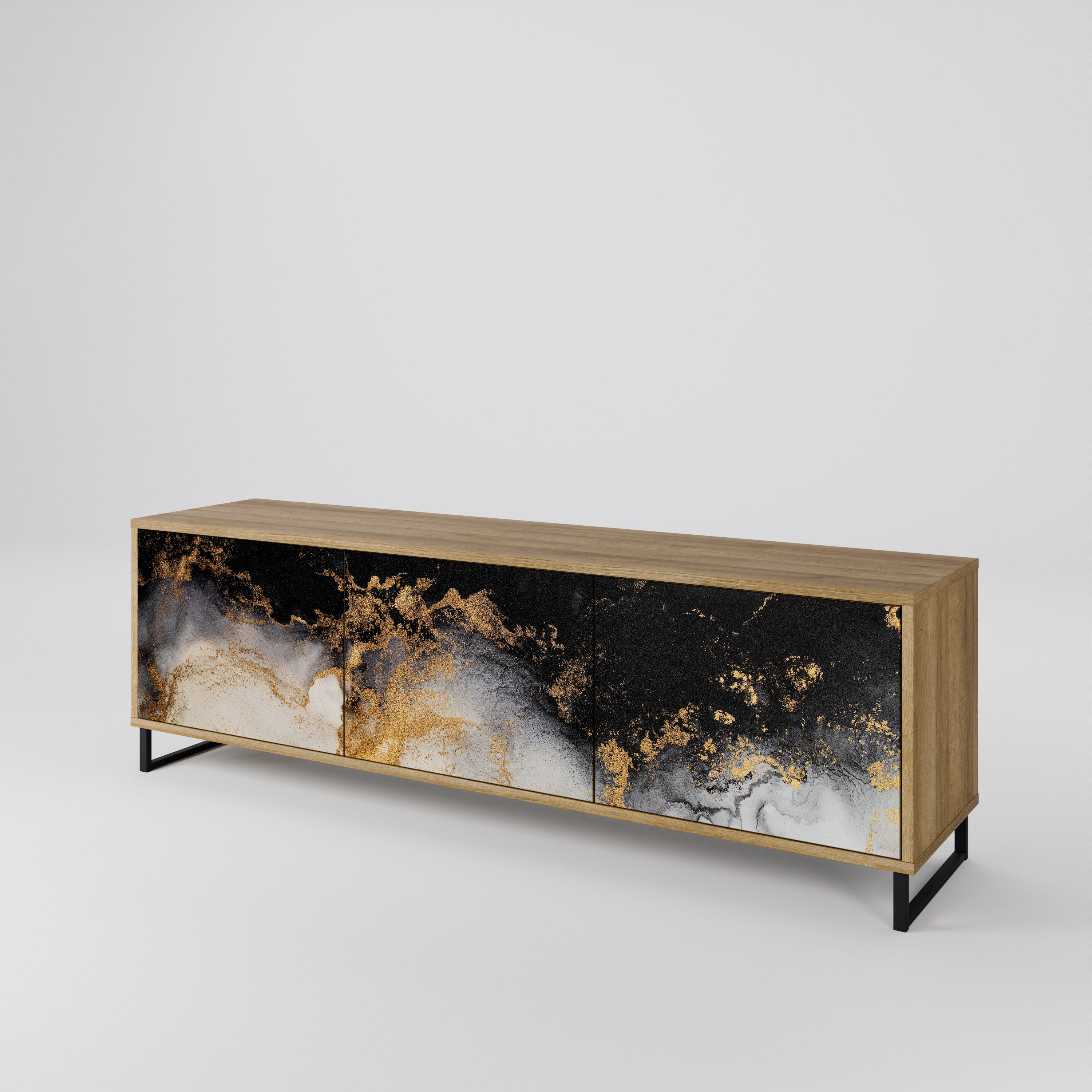 Mueble de TV de 3 puertas MARBLE OF TOMORROW con efecto roble