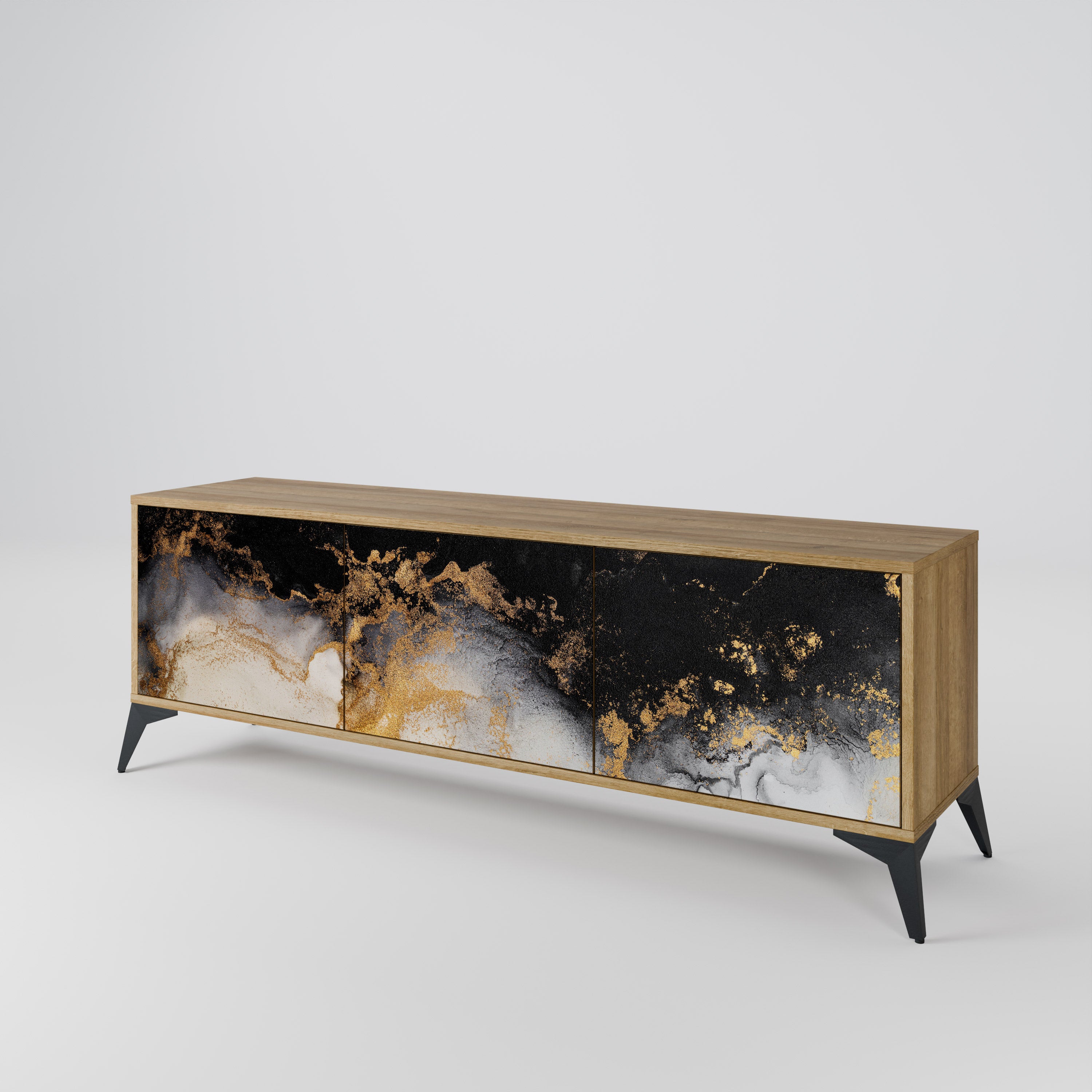 Mueble de TV de 3 puertas MARBLE OF TOMORROW con efecto roble
