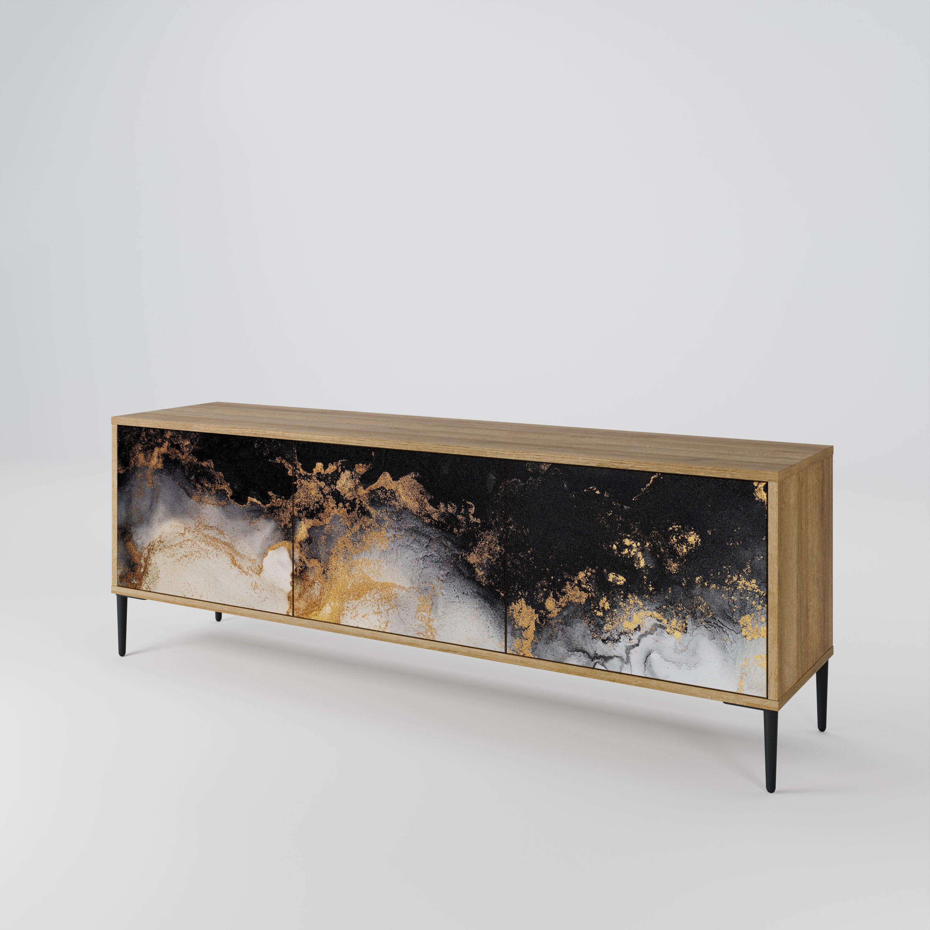 Mueble de TV de 3 puertas MARBLE OF TOMORROW con efecto roble