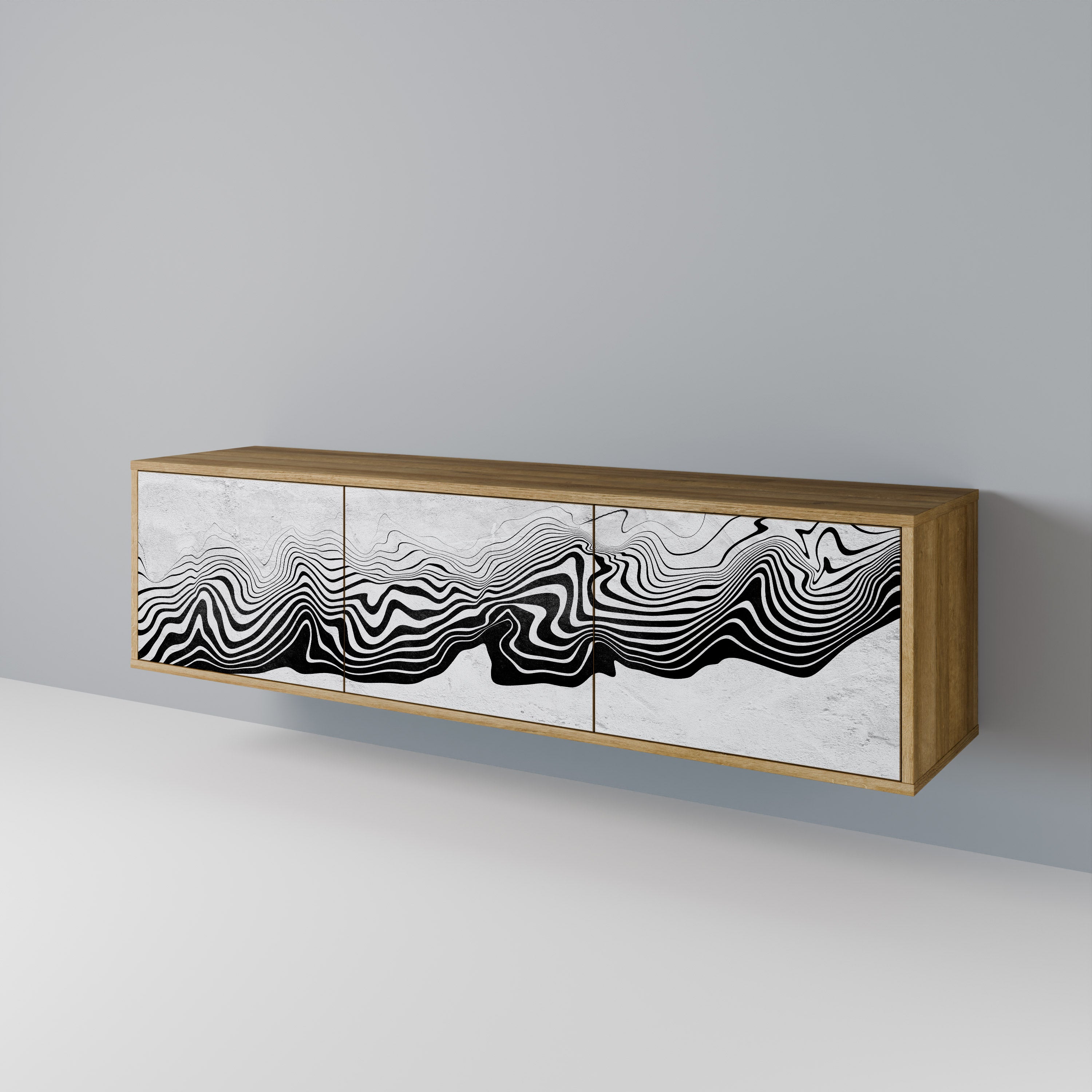 Mueble de TV MIRAGE MONOCROMÁTICO de 3 puertas con efecto roble