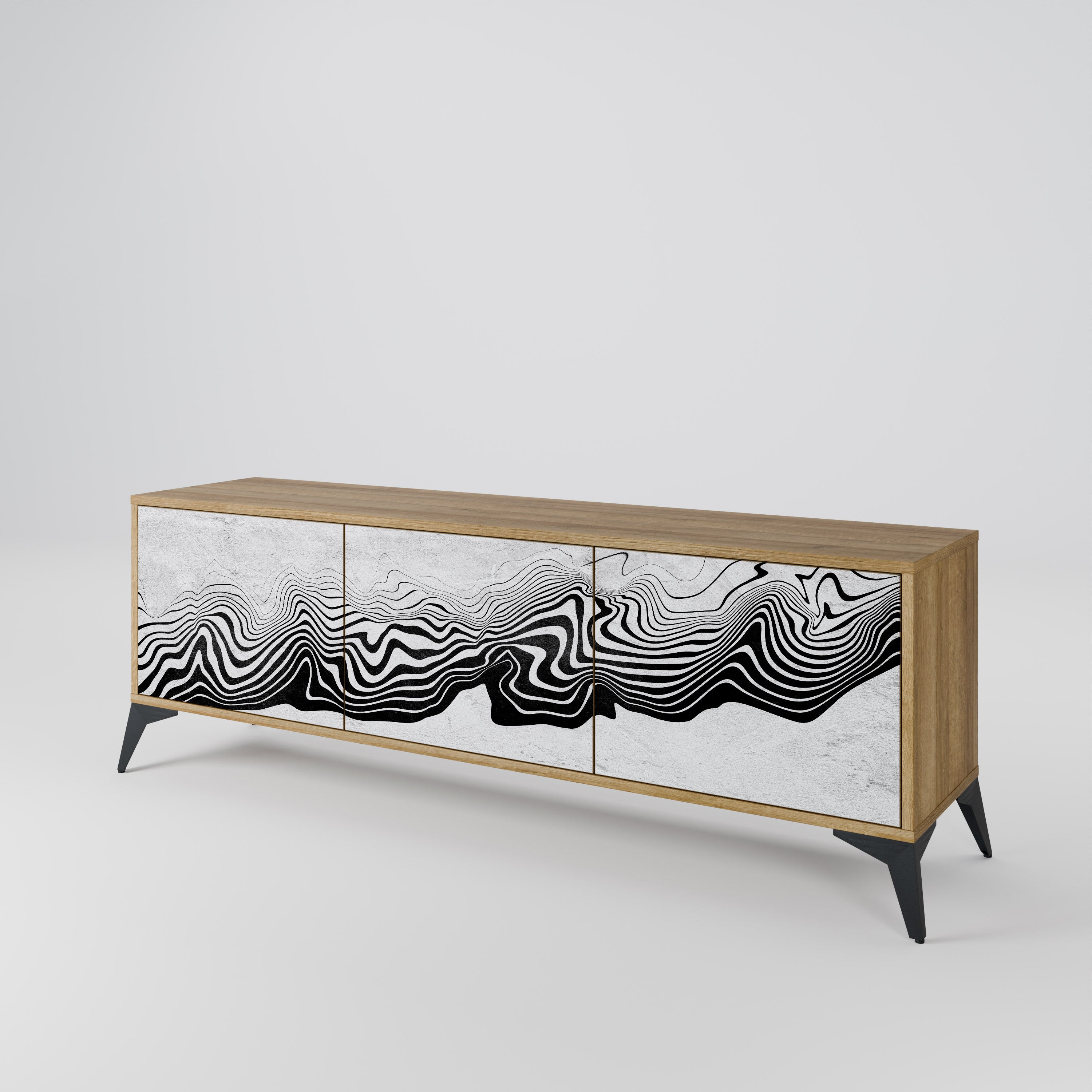 Mueble de TV MIRAGE MONOCROMÁTICO de 3 puertas con efecto roble