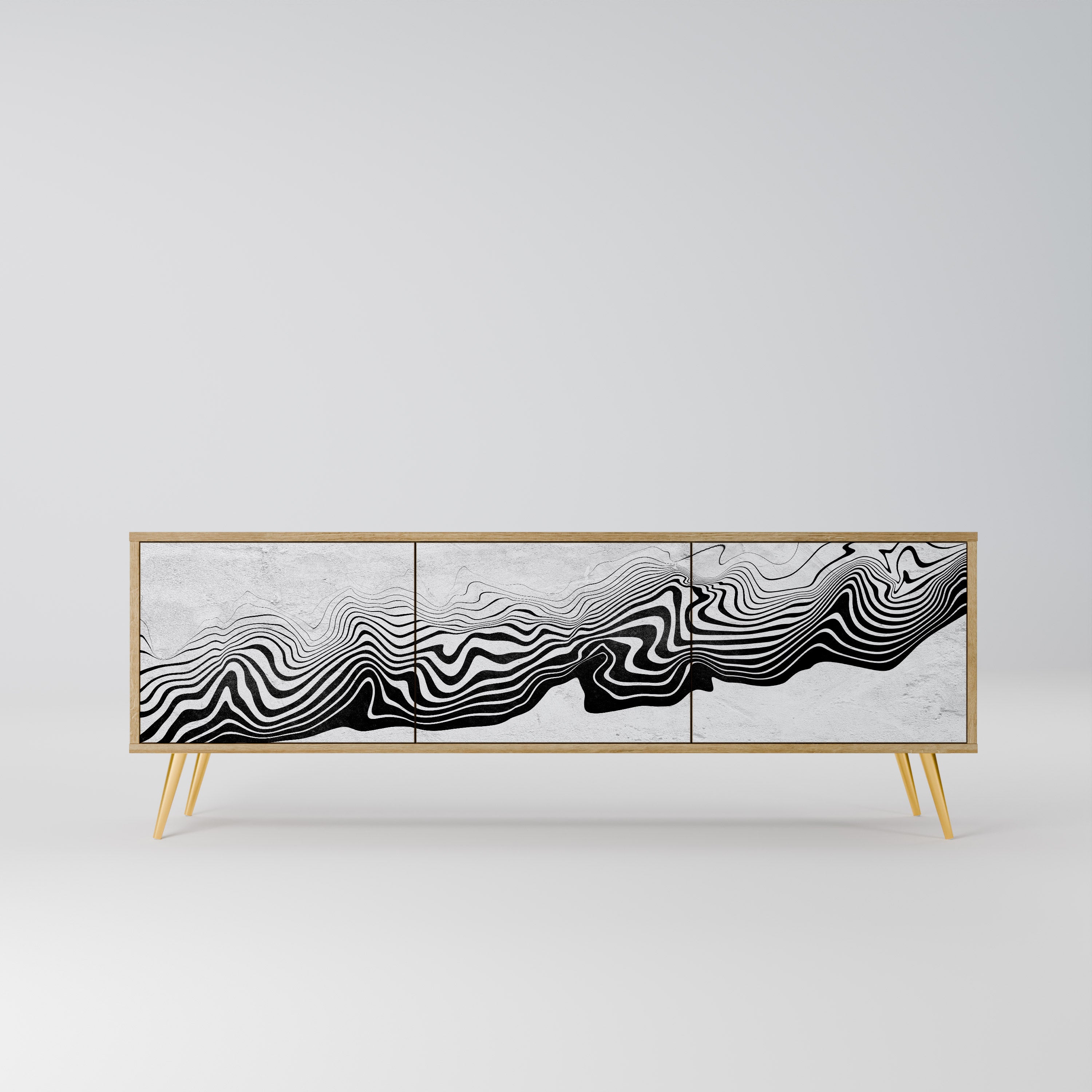 Mueble de TV MIRAGE MONOCROMÁTICO de 3 puertas con efecto roble