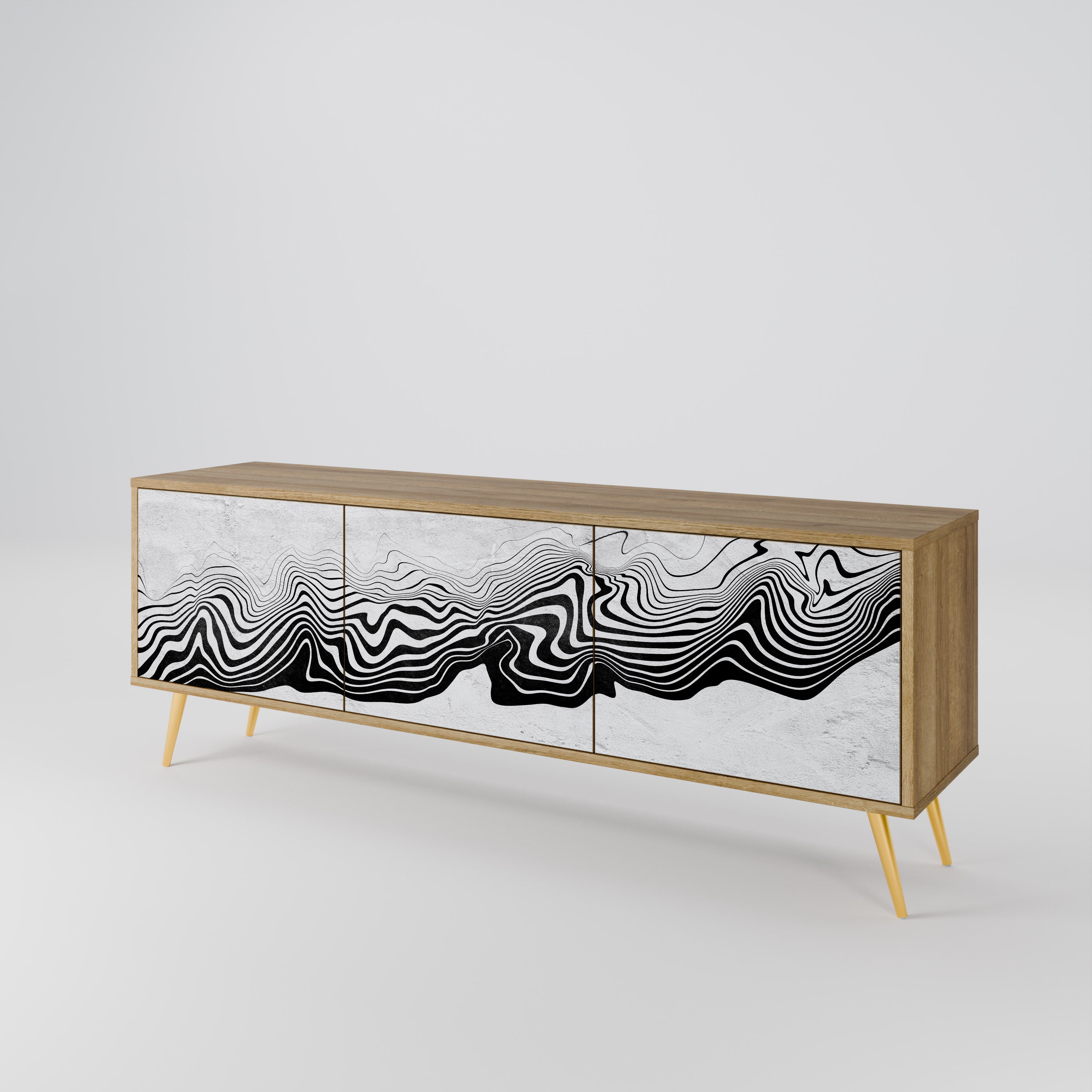Mueble de TV MIRAGE MONOCROMÁTICO de 3 puertas con efecto roble