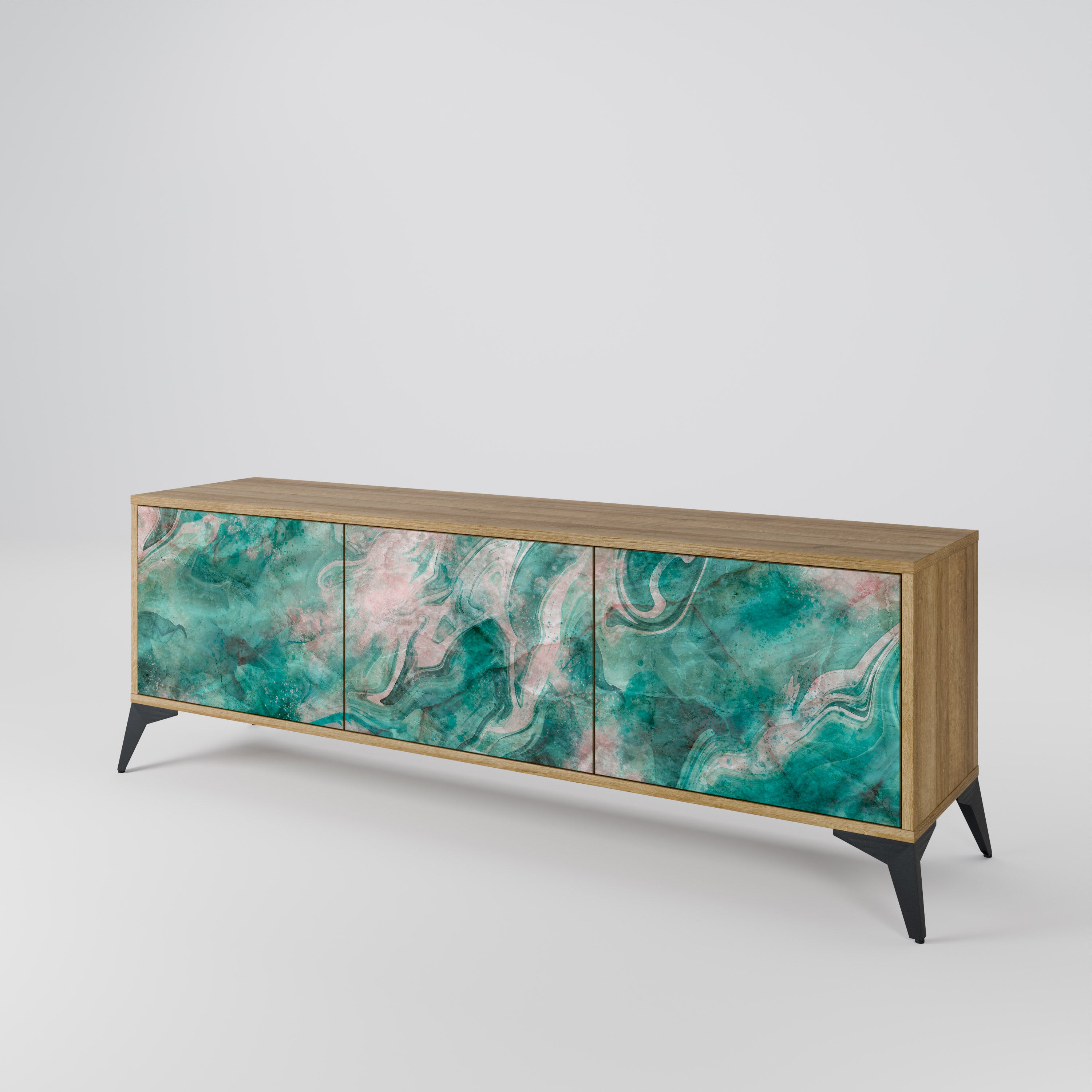 Mueble de TV de 3 puertas ABSTRACT ALCHEMY con efecto roble