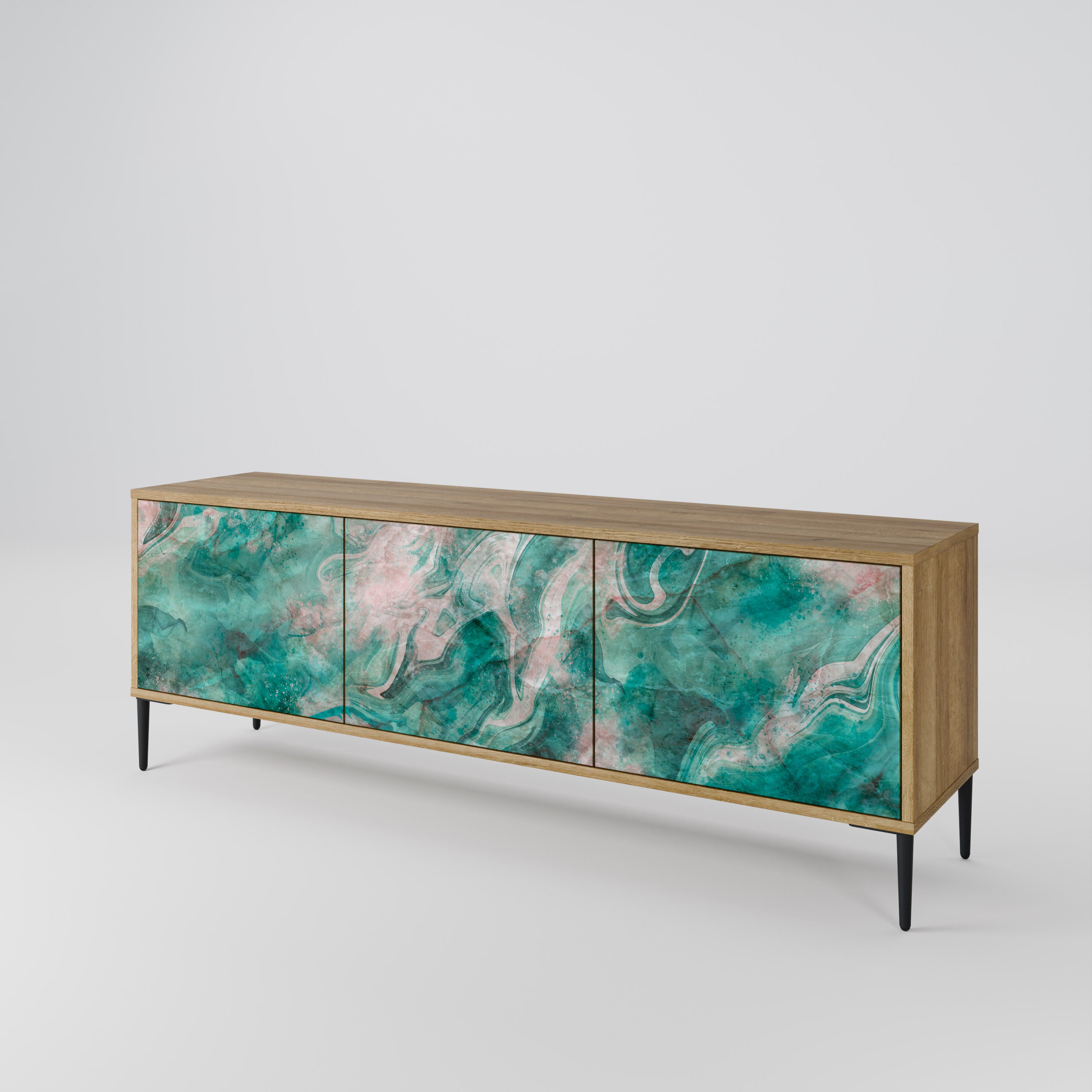 Mueble de TV de 3 puertas ABSTRACT ALCHEMY con efecto roble