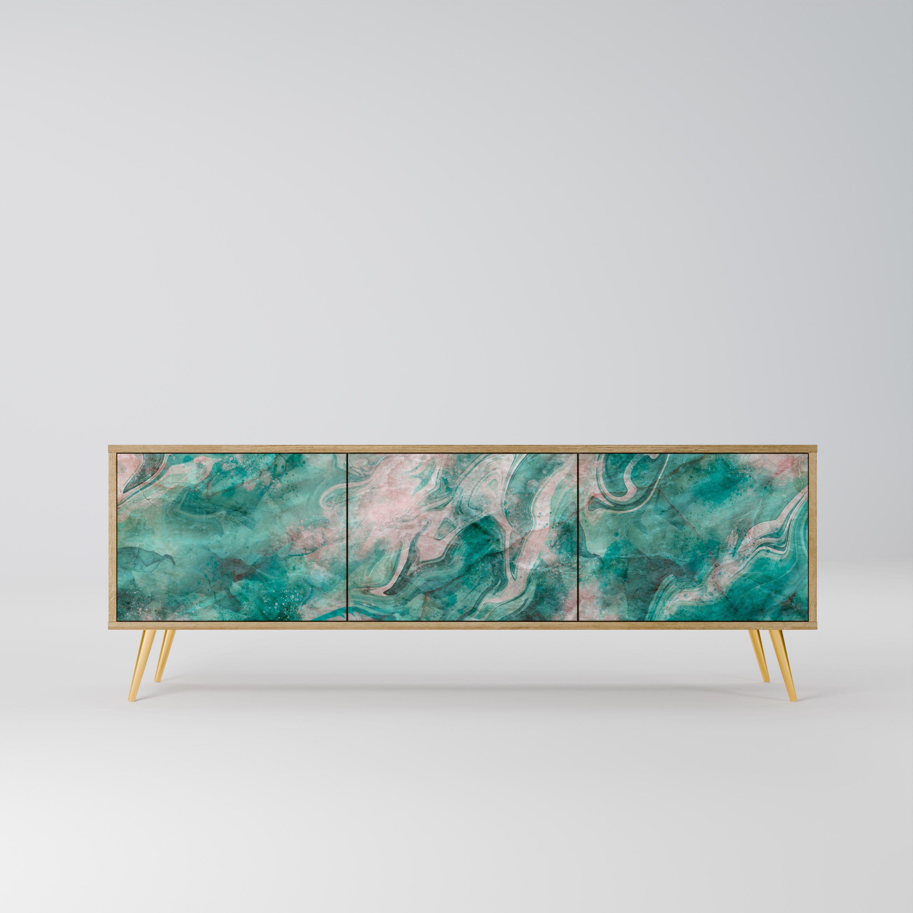 Mueble de TV de 3 puertas ABSTRACT ALCHEMY con efecto roble