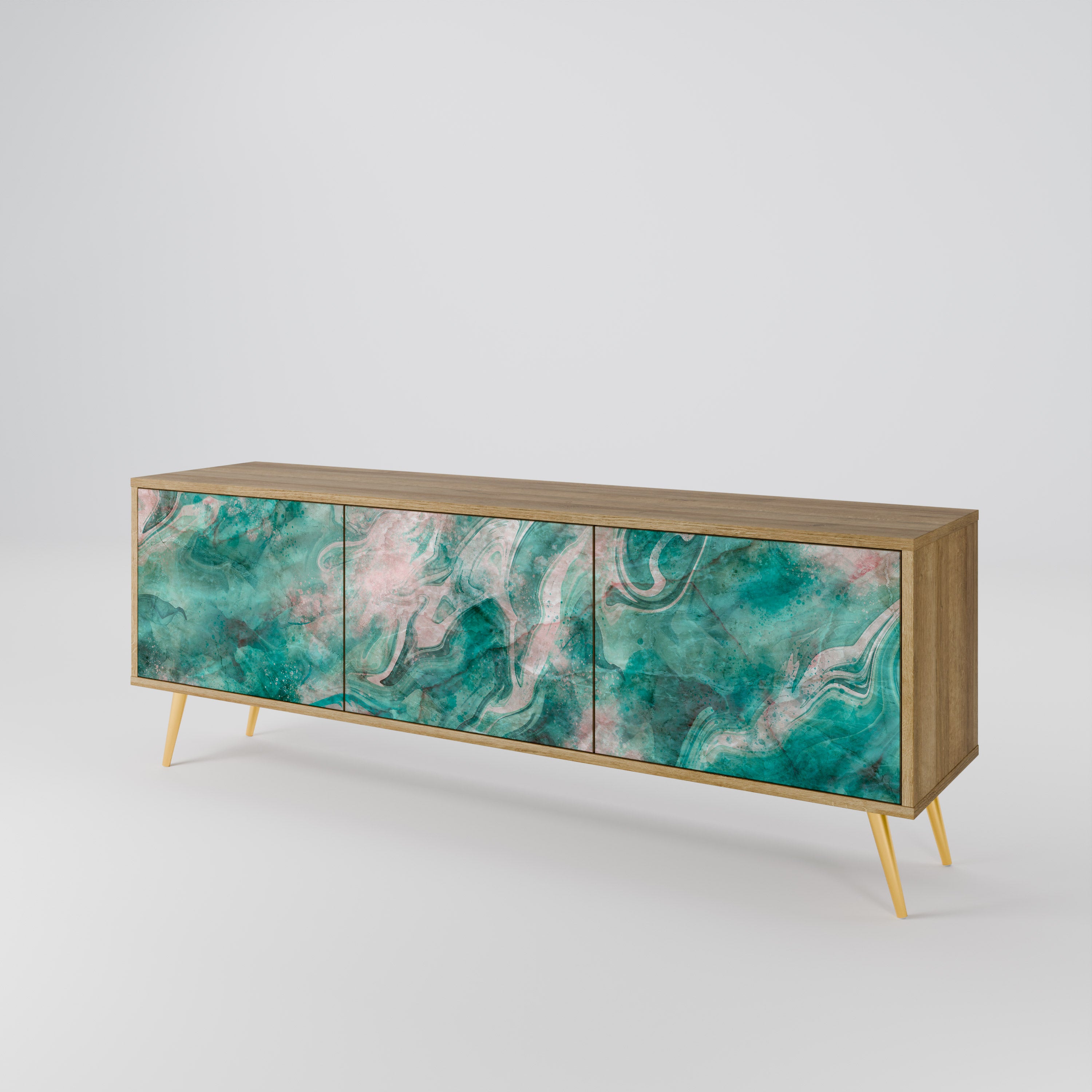 Mueble de TV de 3 puertas ABSTRACT ALCHEMY con efecto roble