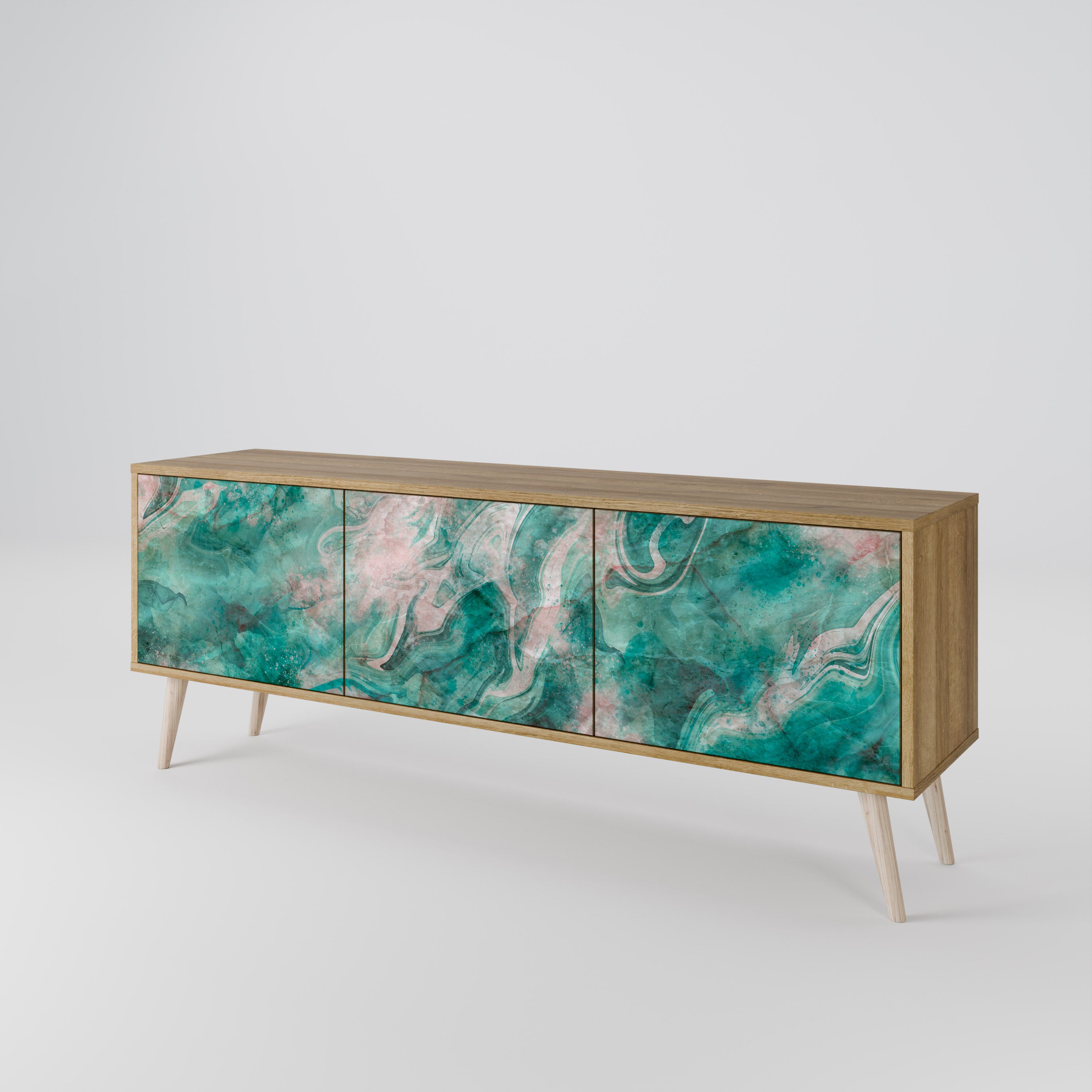 Mueble de TV de 3 puertas ABSTRACT ALCHEMY con efecto roble