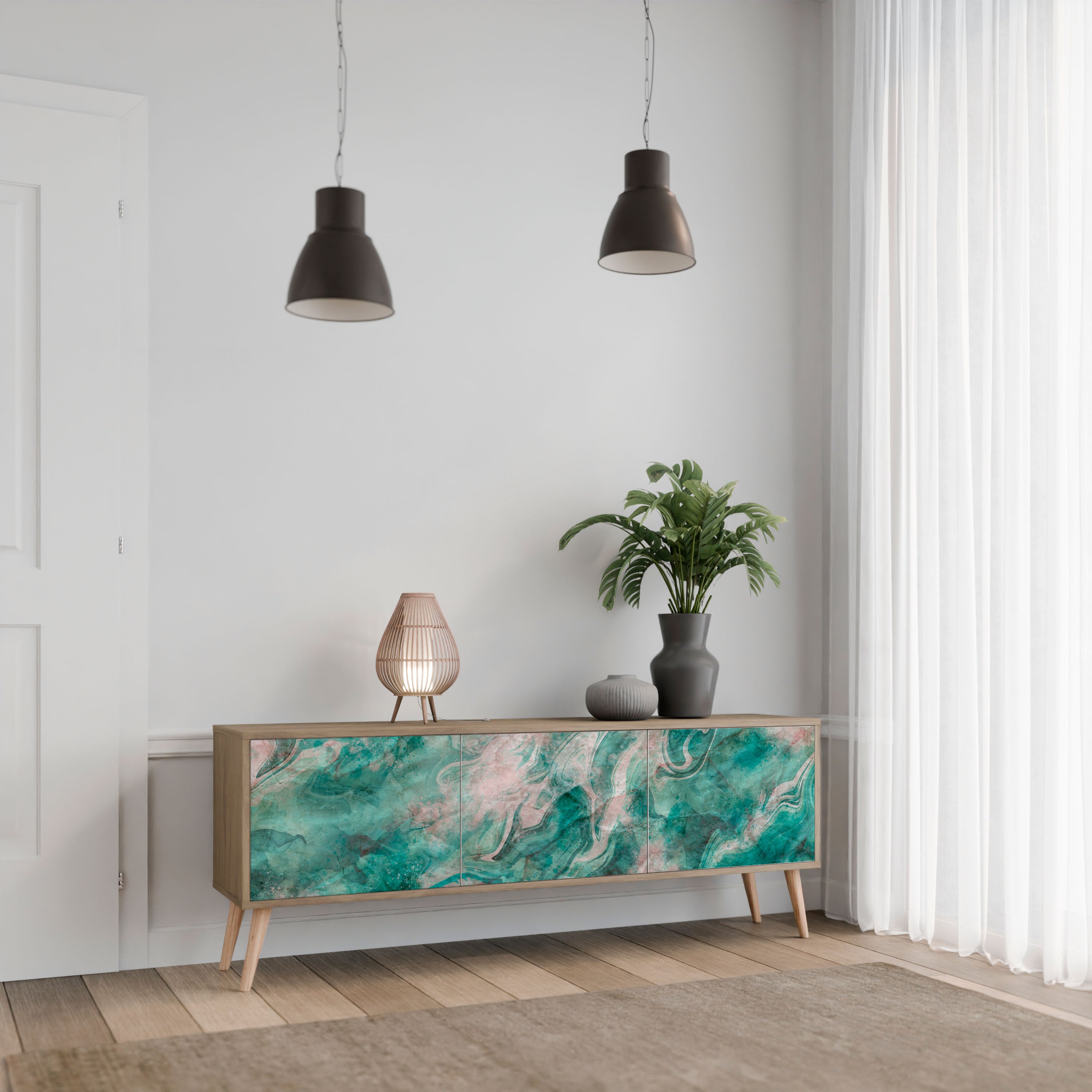 Mueble de TV de 3 puertas ABSTRACT ALCHEMY con efecto roble